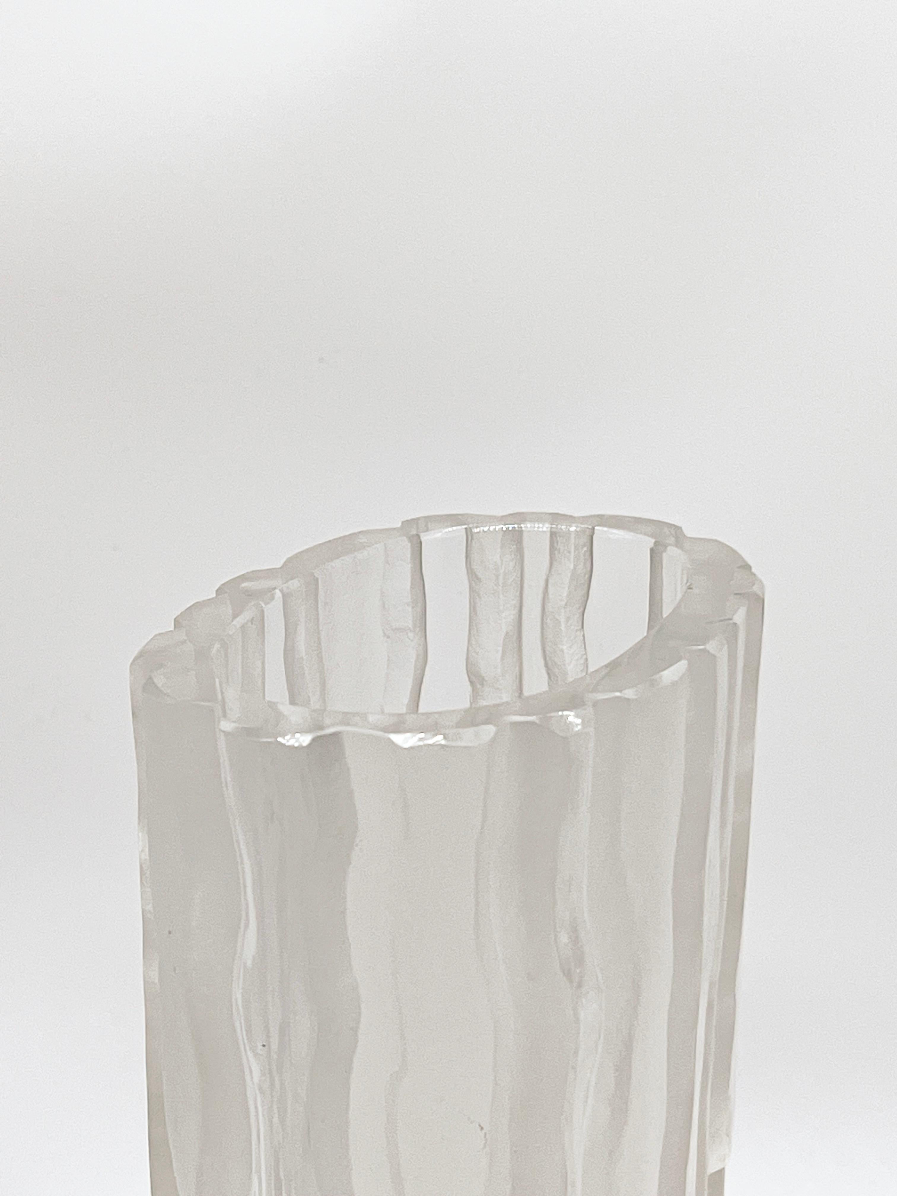 Mid-20th Century Decorative Organic Glass Vases, set of two engraved sculptural pieces, vintage For Sale