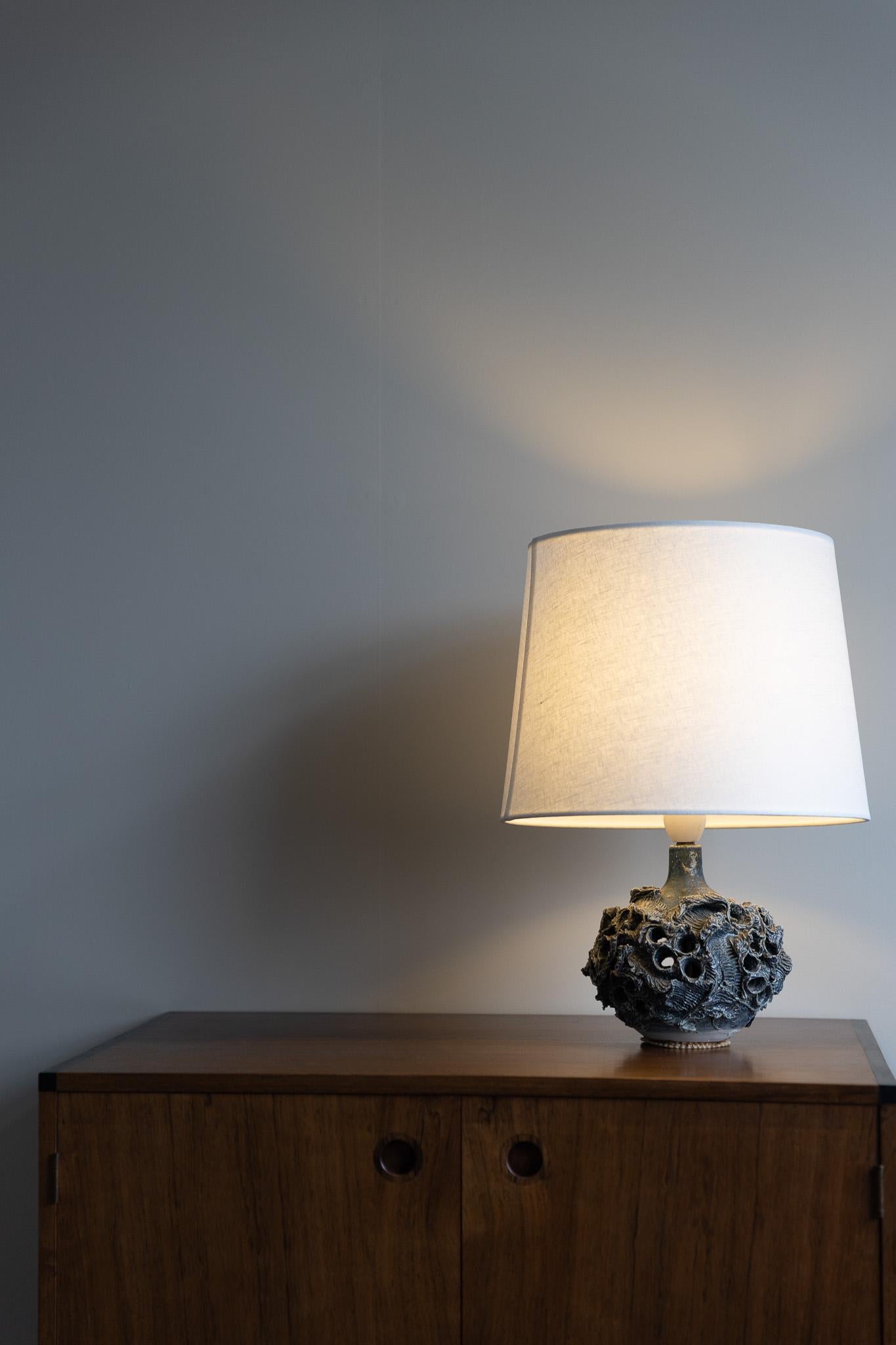 Brutalist Decorative Organic Table Lamp in Stoneware by Danish Bodil Marie Nielsen, 1960s