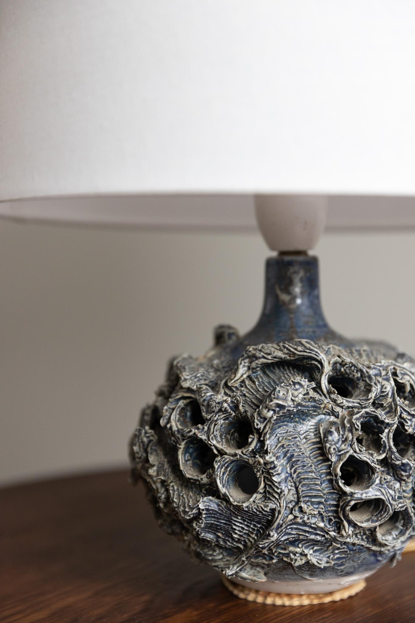 Decorative Organic Table Lamp in Stoneware by Danish Bodil Marie Nielsen, 1960s In Good Condition In Odense, DK