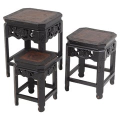 Tables décoratives japonaises en bois d'ébène - Lot de 3 - Supports pour plantes