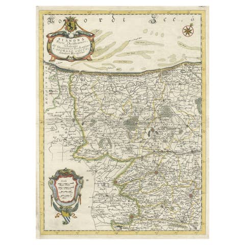 Decorative Original Antique Map of the North of Flanders, Belgium, 1697