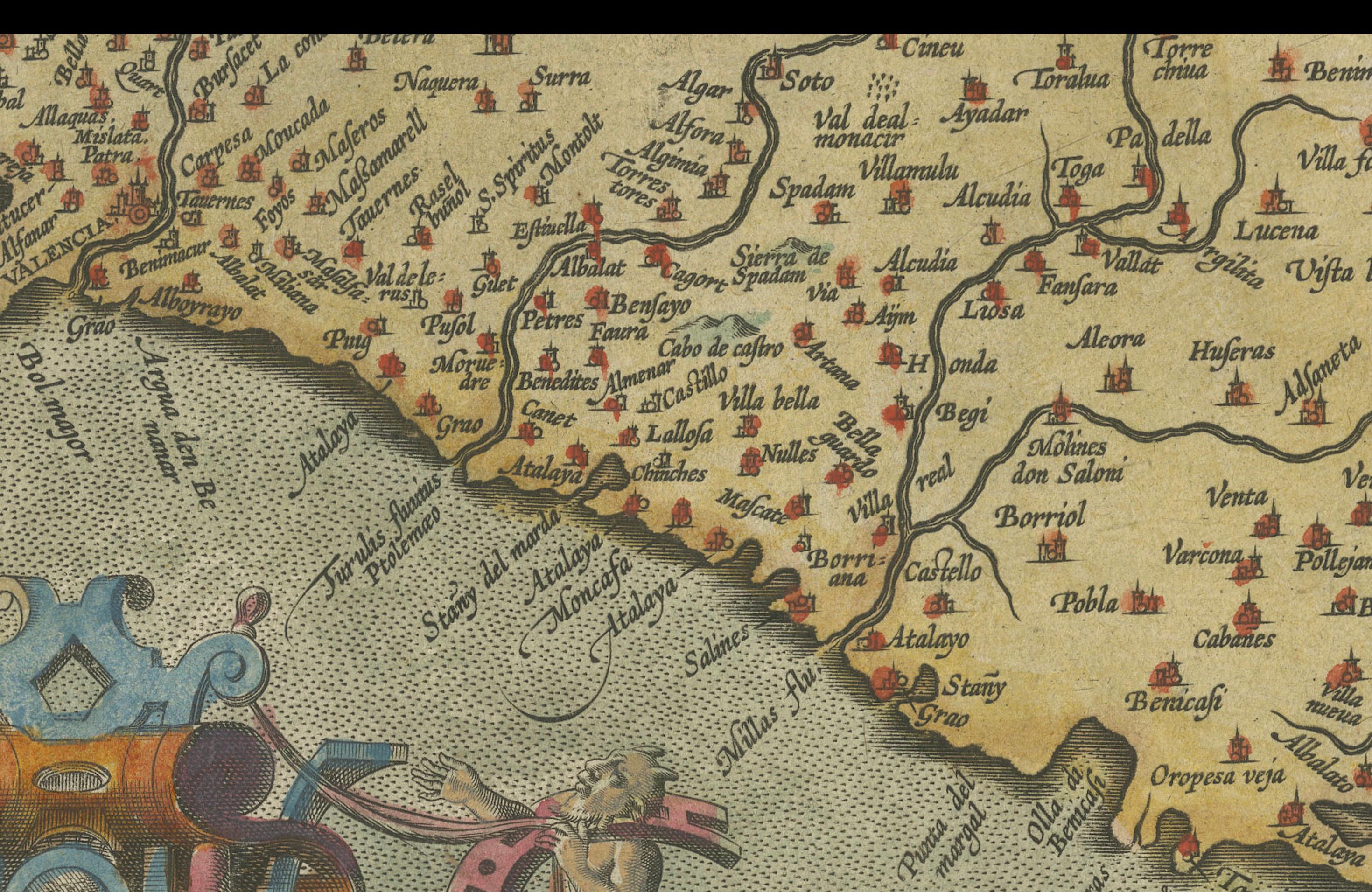 Decorative Original Antique Map of Valencia in Southern Spain, circa 1601 In Good Condition For Sale In Langweer, NL