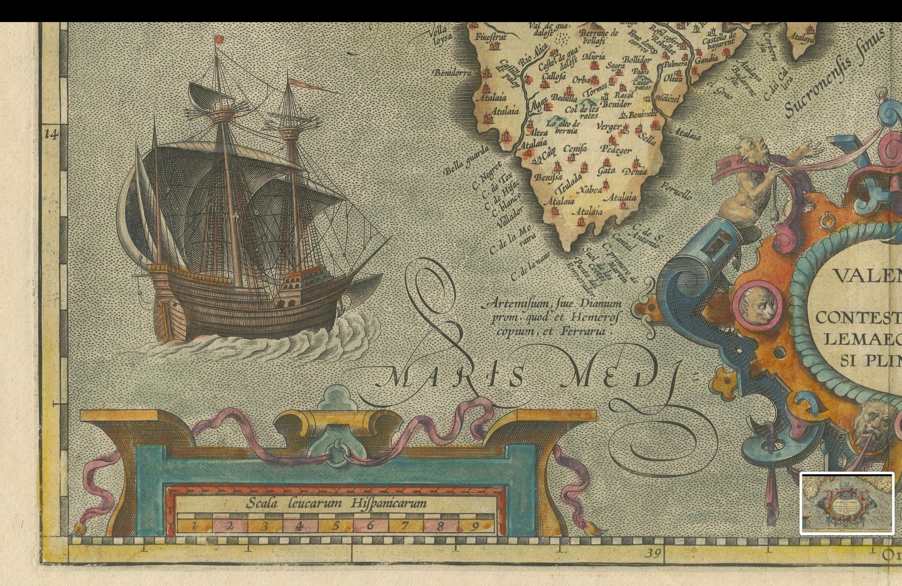 Decorative Original Antique Map of Valencia in Southern Spain, circa 1601 For Sale 4