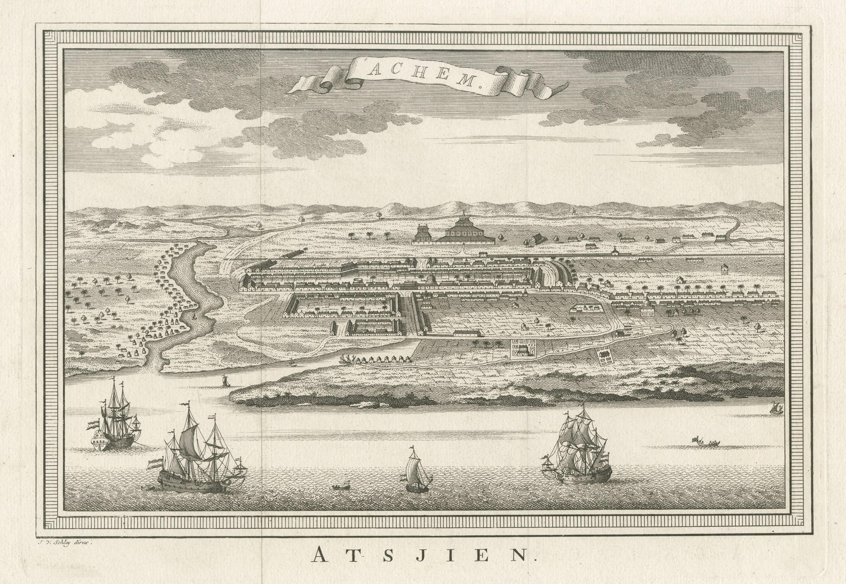 Decorative Original Antique Panoramic View of Atjeh on Sumatra, Indonesia, 1756 In Good Condition For Sale In Langweer, NL