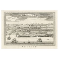 Decorative Original Antique Panoramic View of Atjeh on Sumatra, Indonesia, 1756