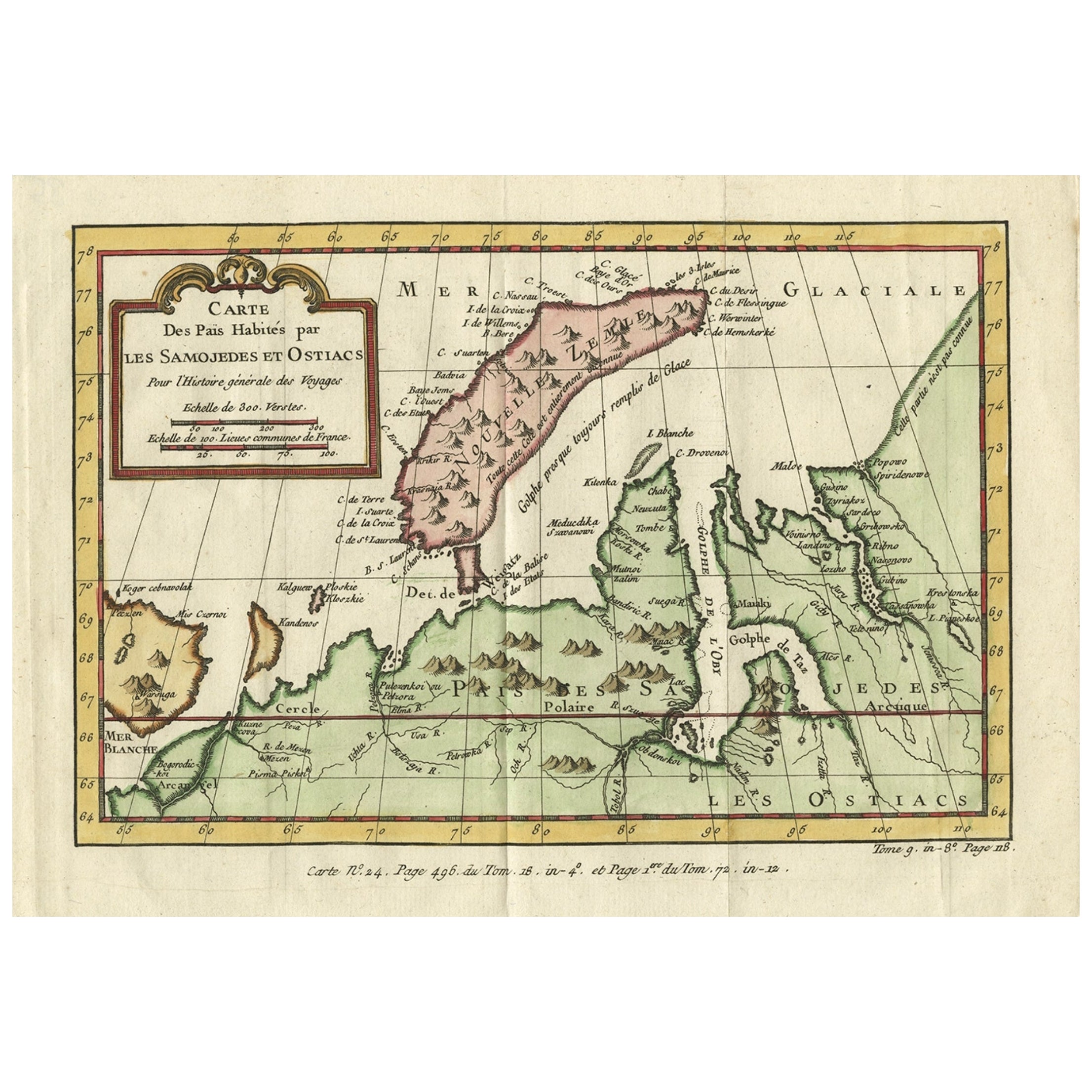 Decorativo Mapa Antiguo Original de Nova Zembla y el Continente Ruso, ca.1760