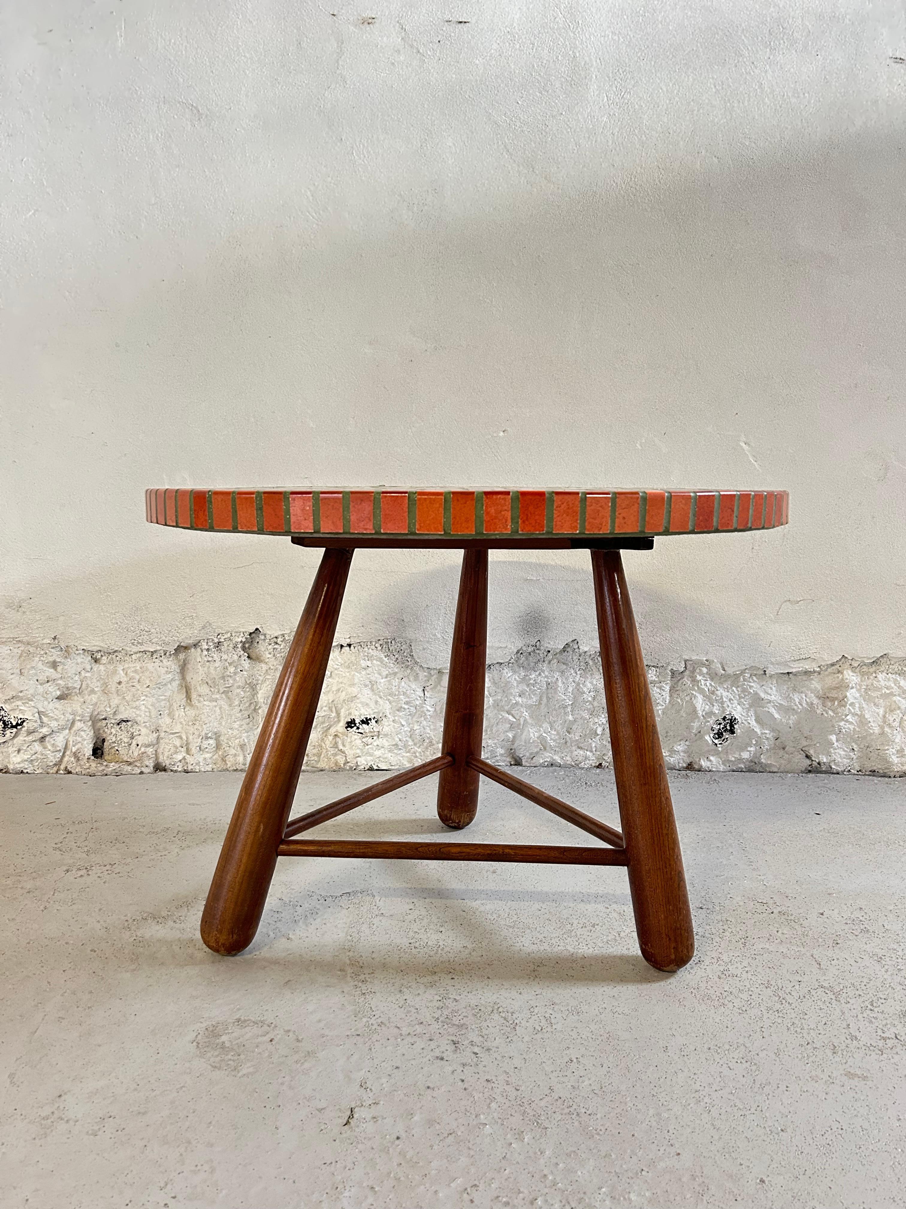 Art Deco Decorative Otto C Jensen Side Table with Mosaic and Stained Elm, Denmark 1940’s