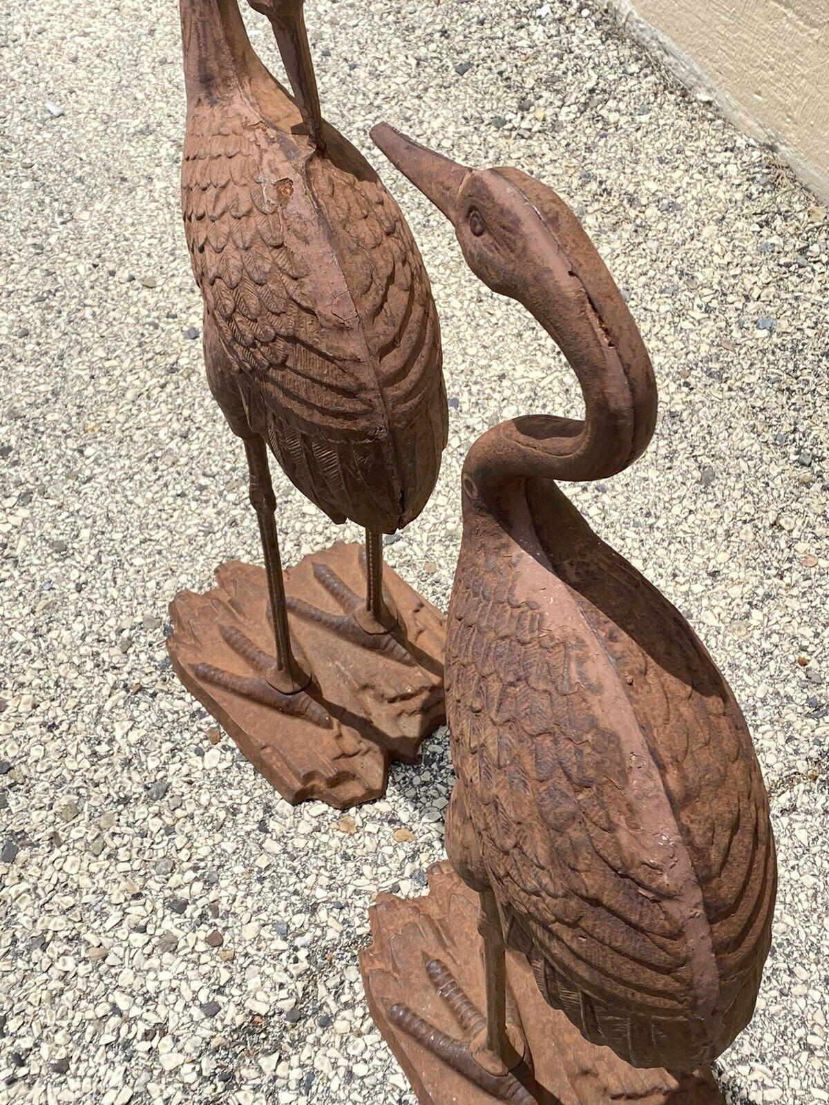 Decorative Outdoor Cast Iron Metal Garden Statue Sculpture Bird Crane, Set of 2 In Good Condition For Sale In Philadelphia, PA