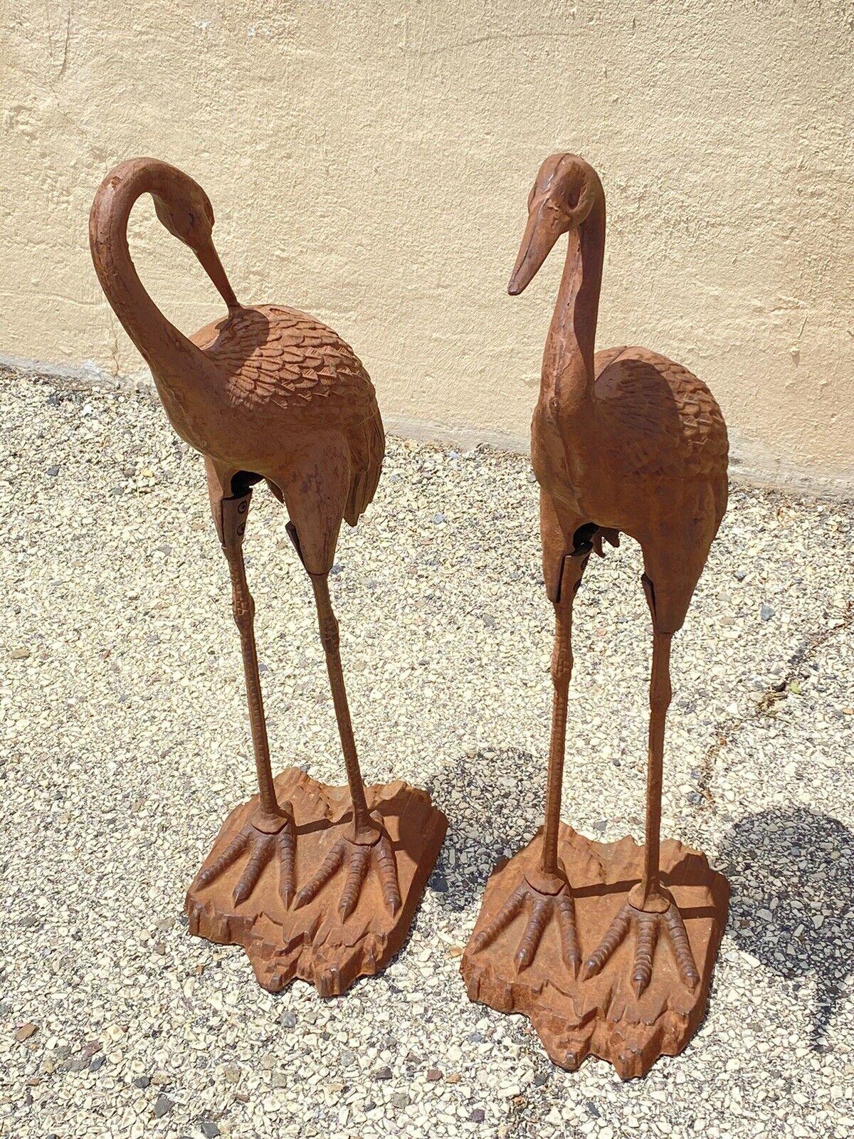 20th Century Decorative Outdoor Cast Iron Metal Garden Statue Sculpture Bird Crane, Set of 2 For Sale
