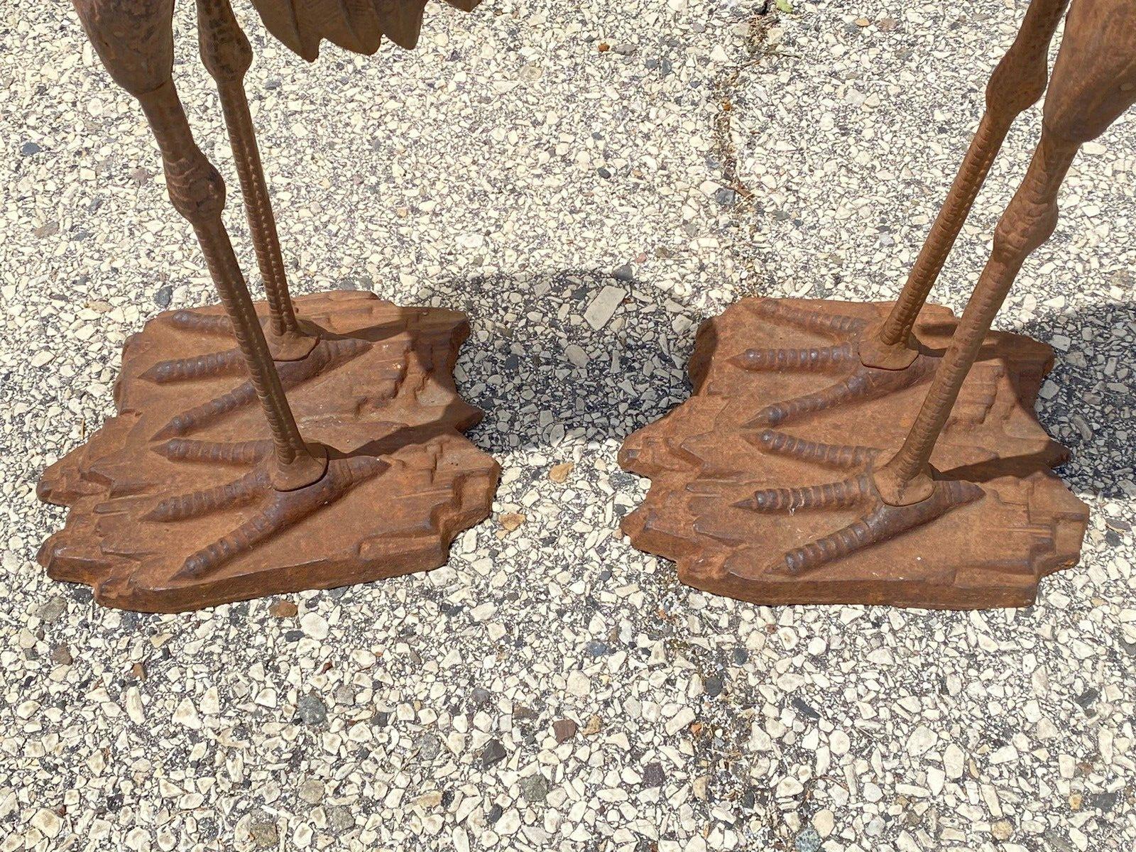 Decorative Outdoor Cast Iron Metal Garden Statue Sculpture Bird Crane, Set of 2 For Sale 2