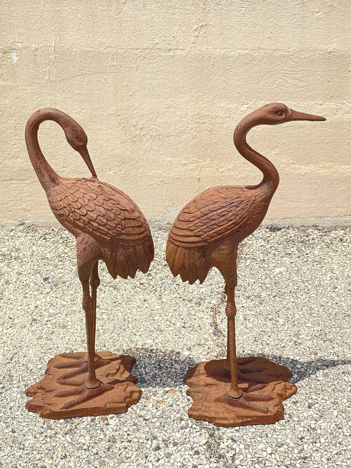 Decorative Outdoor Cast Iron Metal Garden Statue Sculpture Bird Crane, Set of 2 For Sale 3