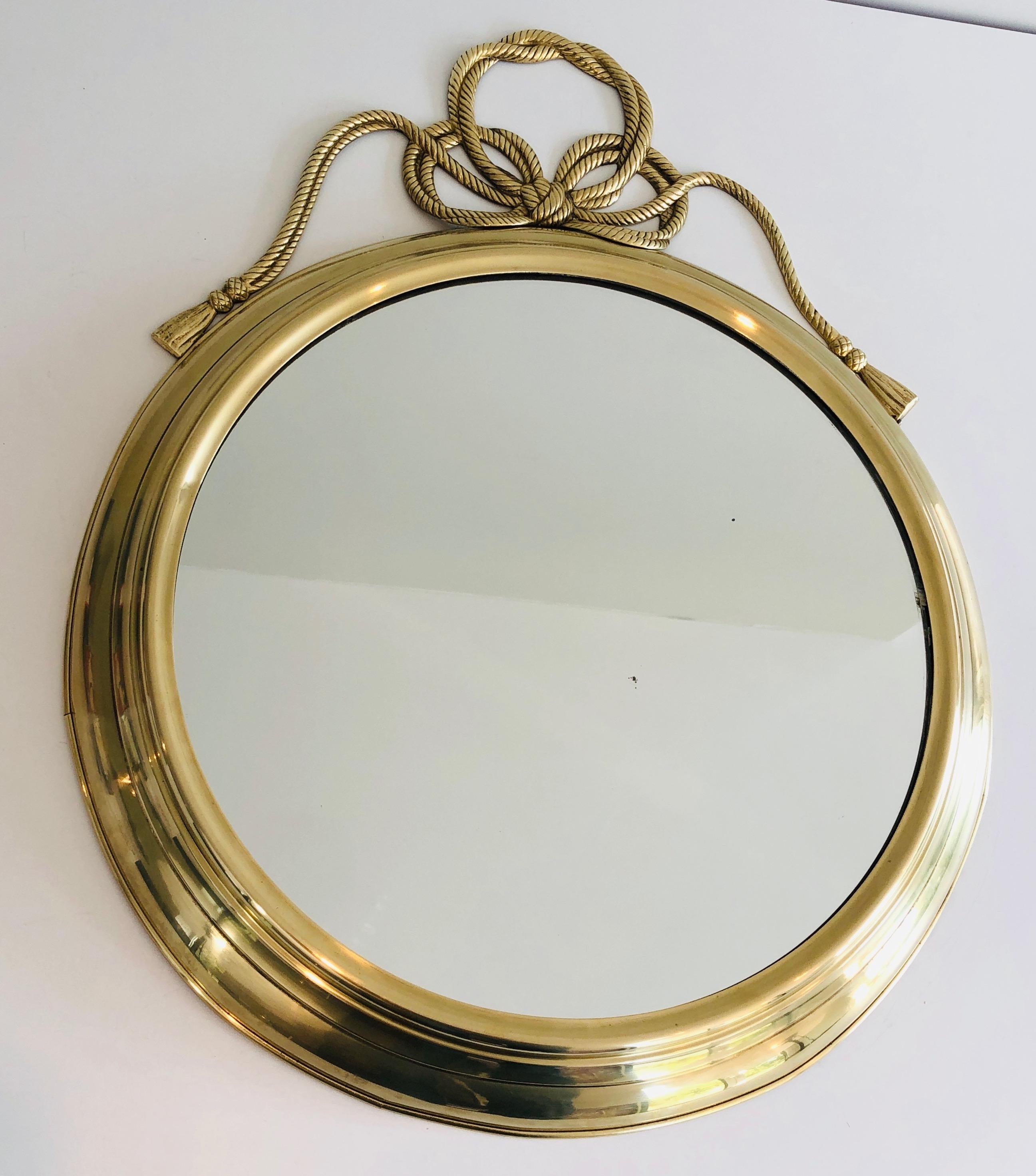 Decorative Oval Brass Mirror with Large Noddles on Top 4