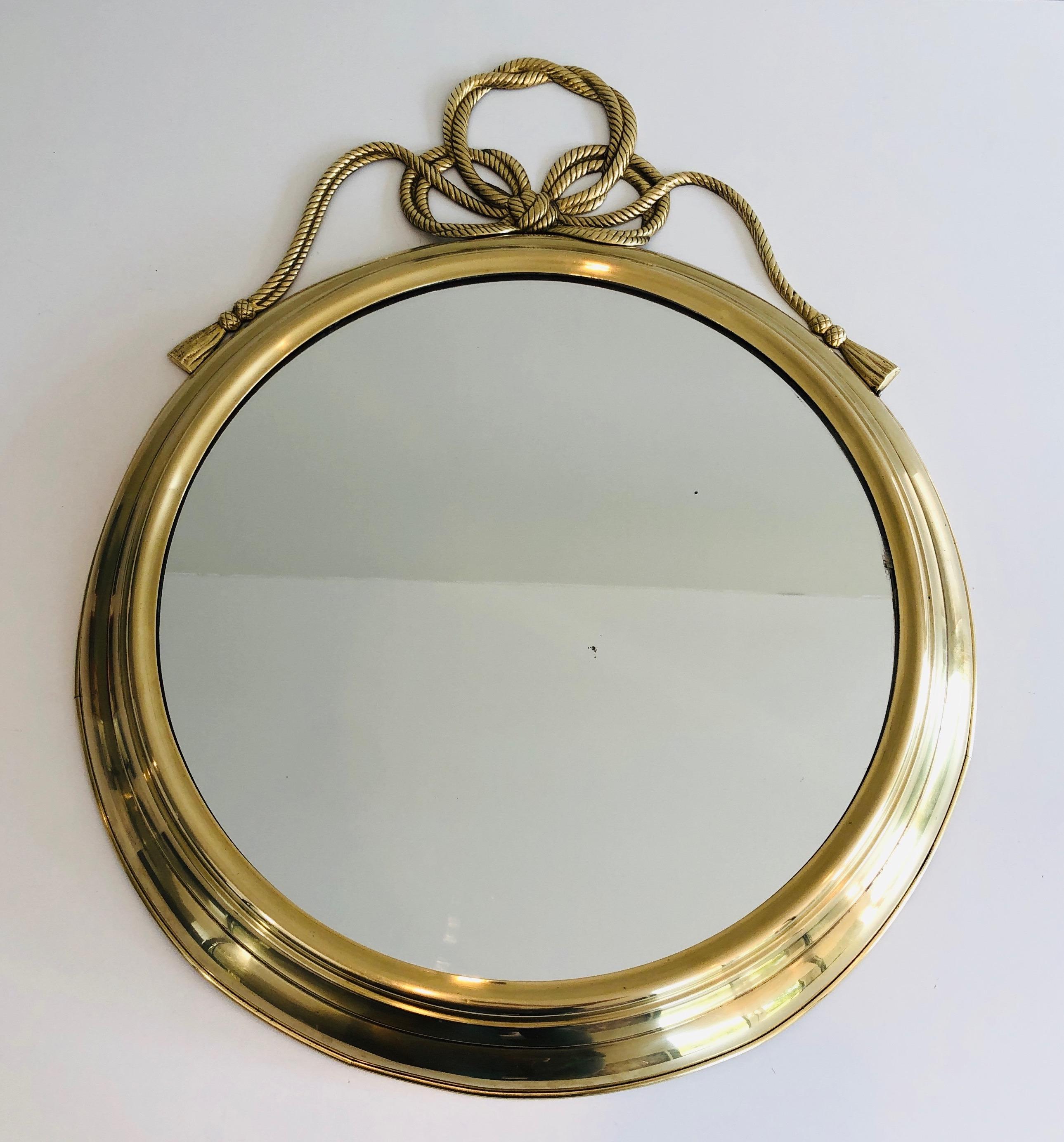 Decorative Oval Brass Mirror with Large Noddles on Top 2