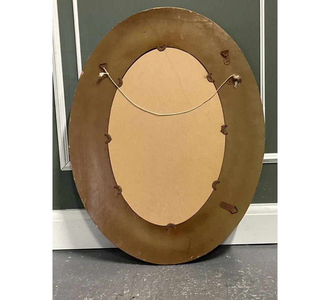 Decorative Oval Brown Studded Leather Cushion Wall Mirror In Good Condition For Sale In Pulborough, GB