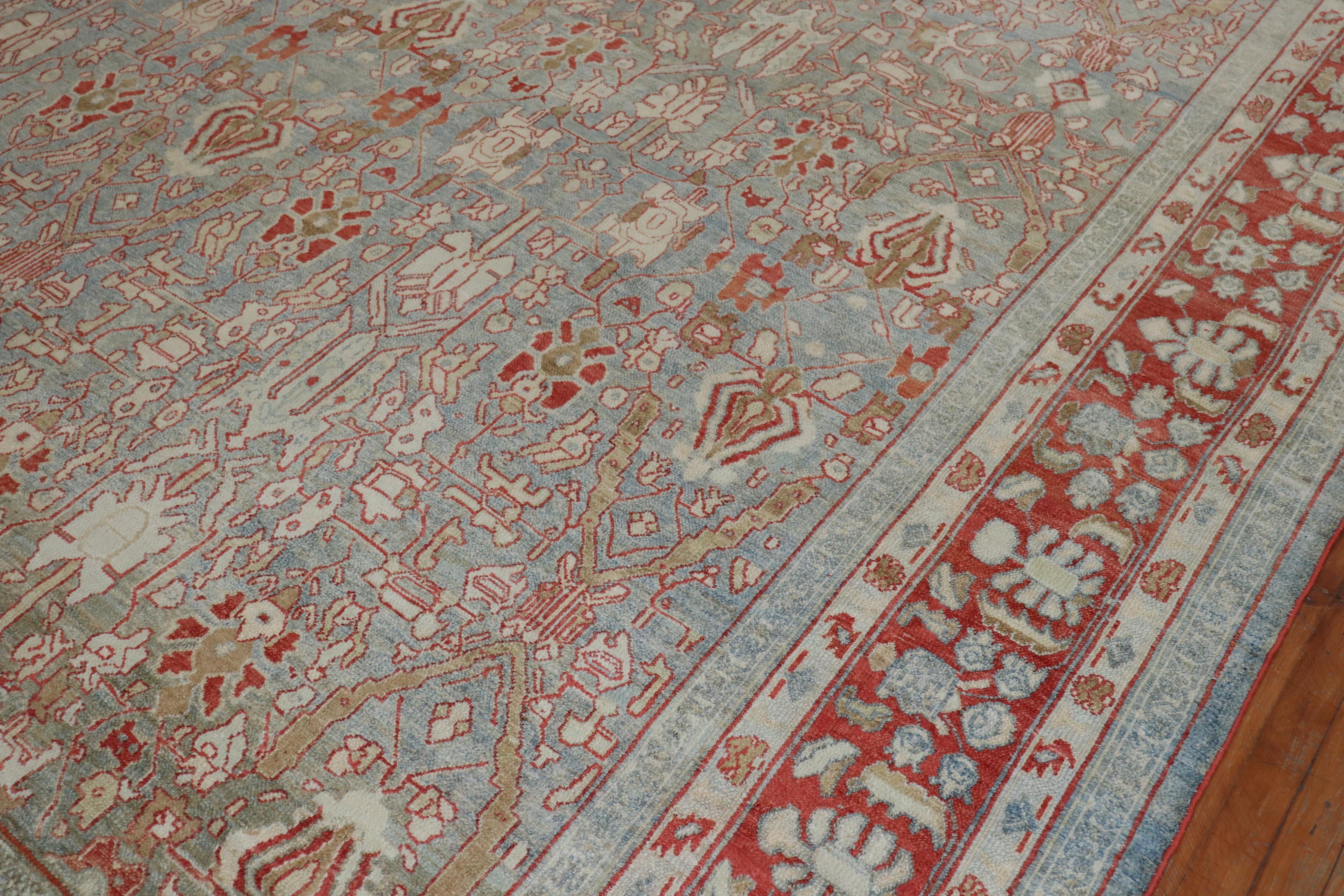 Tappeto decorativo oversize grigio blu persiano Bibikabad, inizio XX secolo in vendita 3