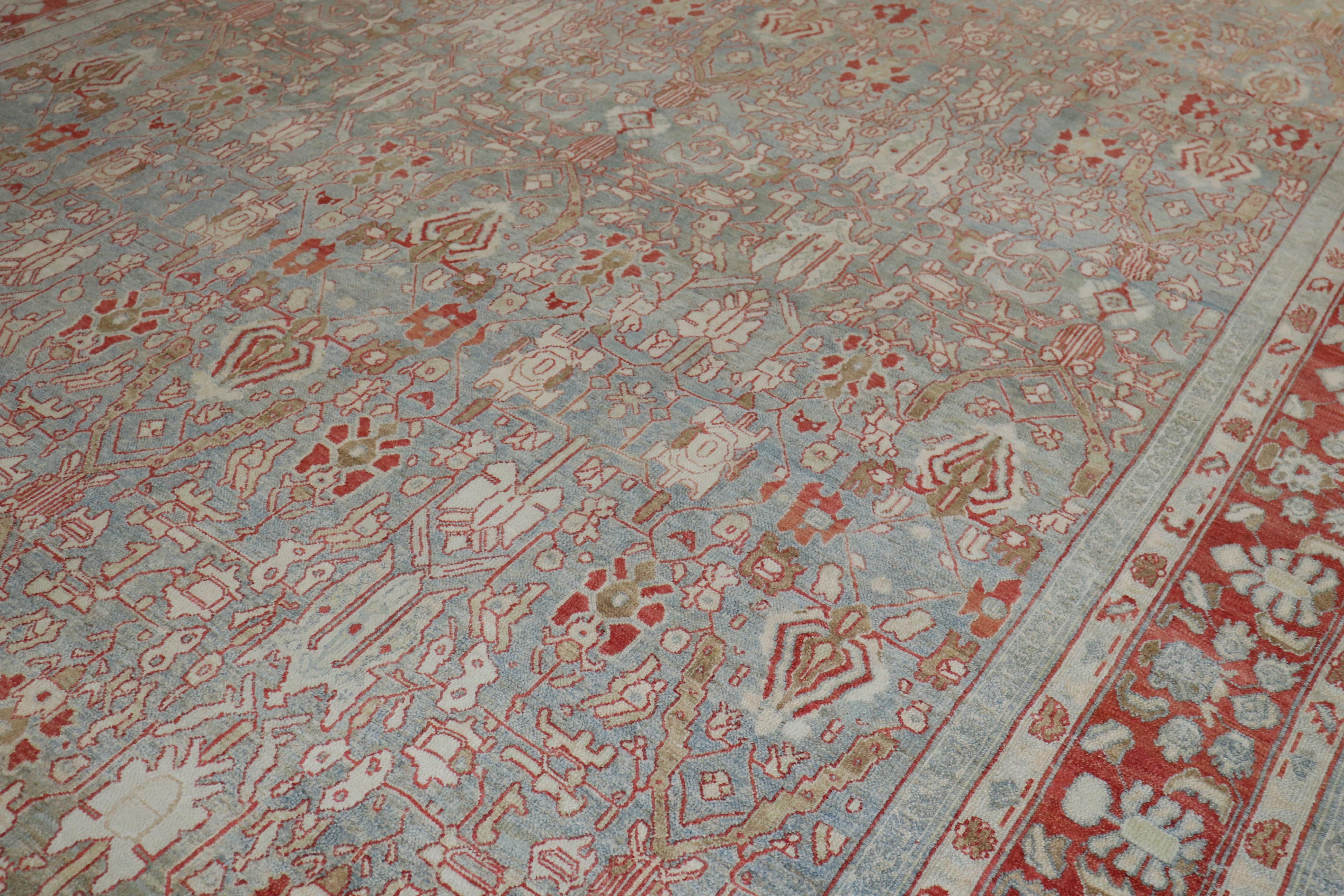 Decorative Oversize Gray Blue Persian Bibikabad Rug, Early 20th Century For Sale 7