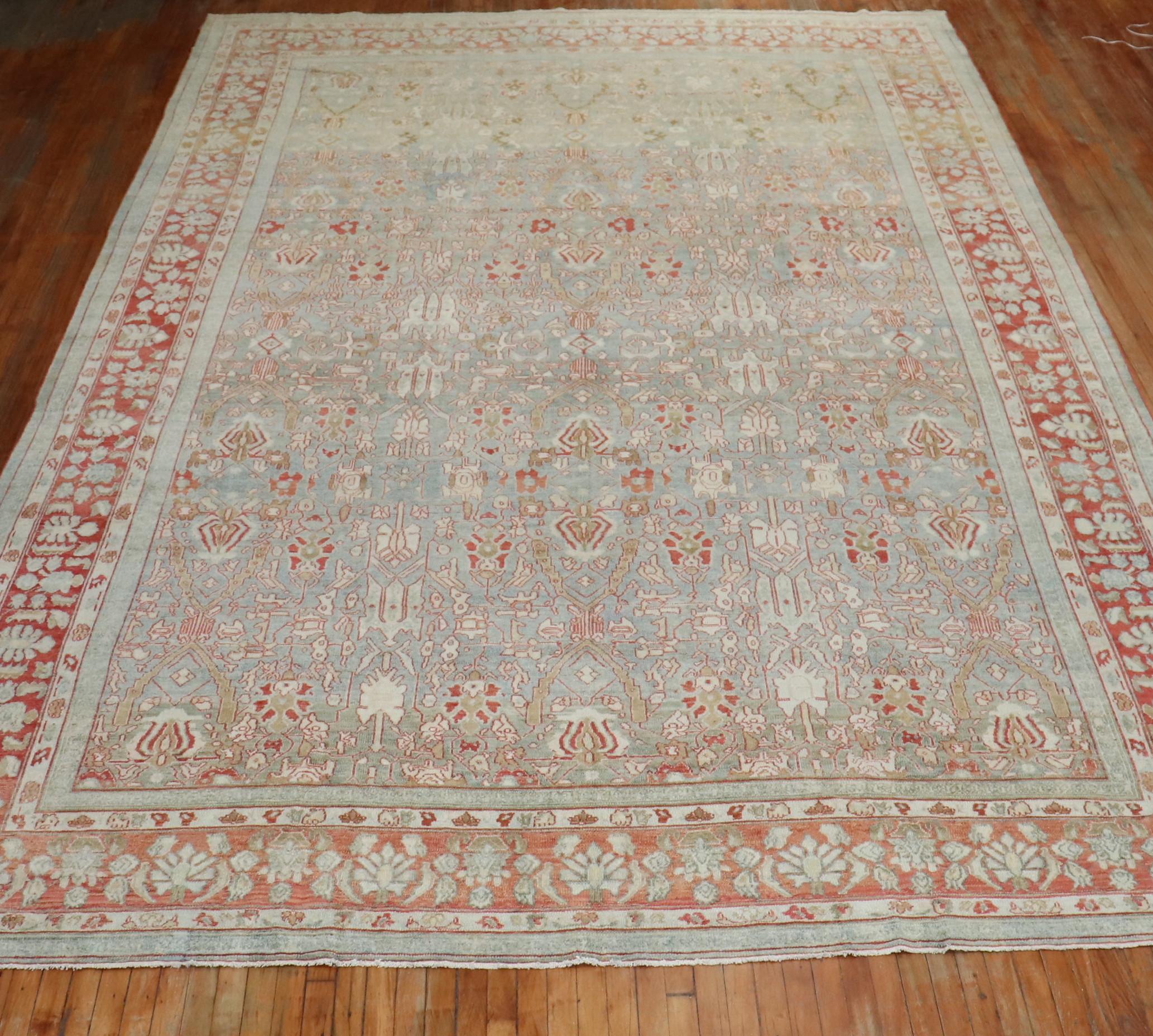 Agra Decorative Oversize Gray Blue Persian Bibikabad Rug, Early 20th Century For Sale