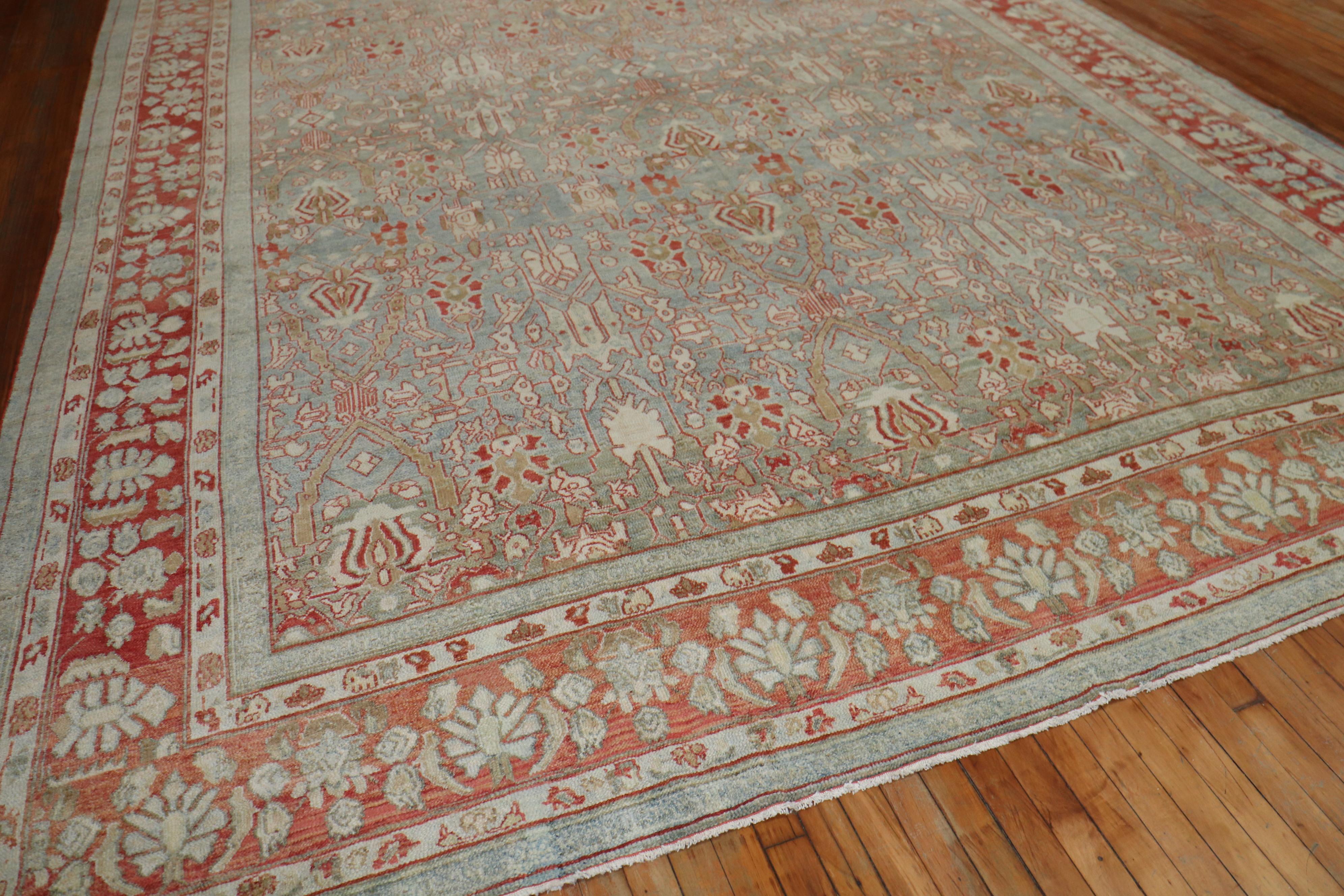 Hand-Knotted Decorative Oversize Gray Blue Persian Bibikabad Rug, Early 20th Century For Sale