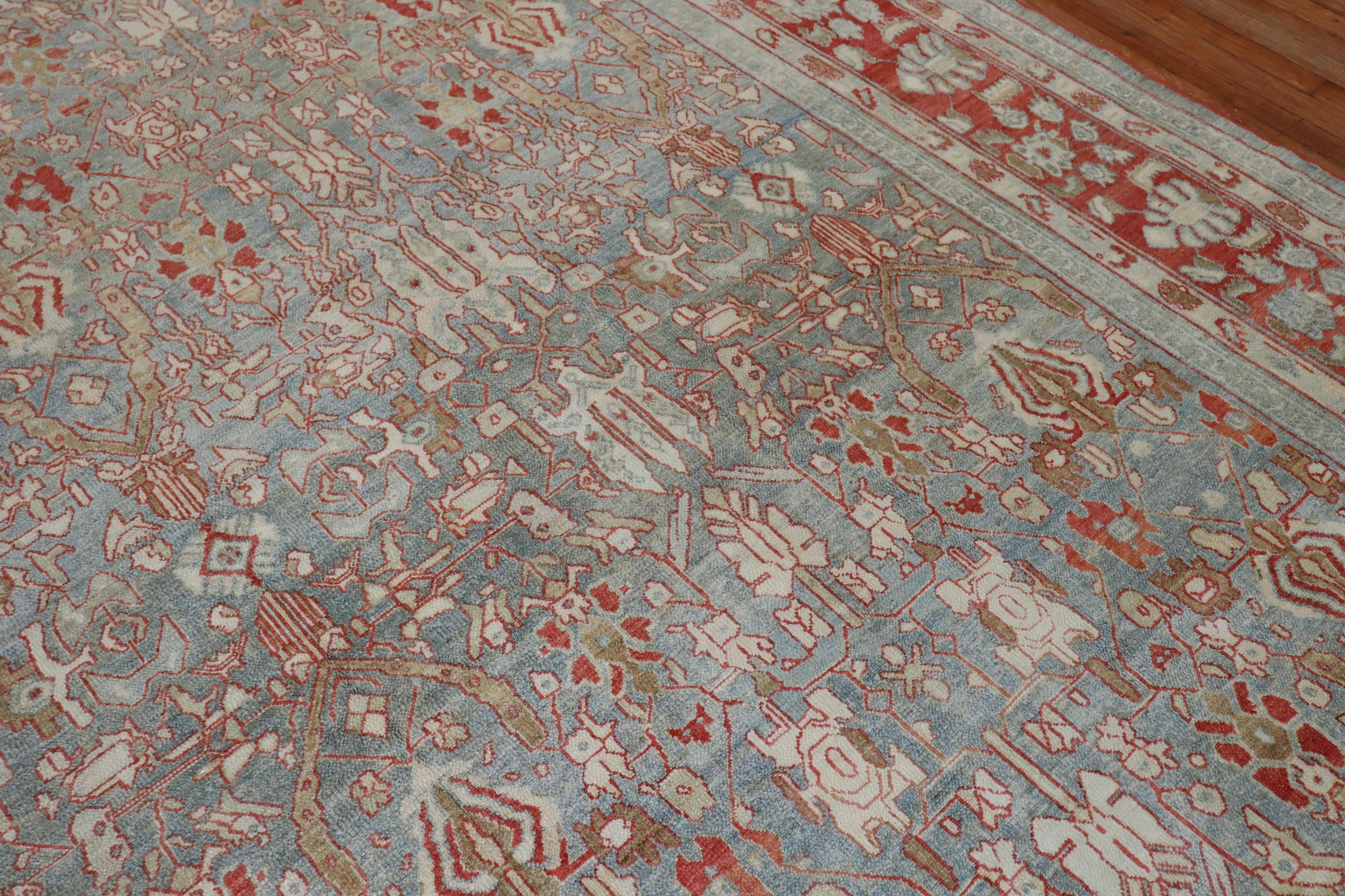 Tappeto decorativo oversize grigio blu persiano Bibikabad, inizio XX secolo in vendita 2