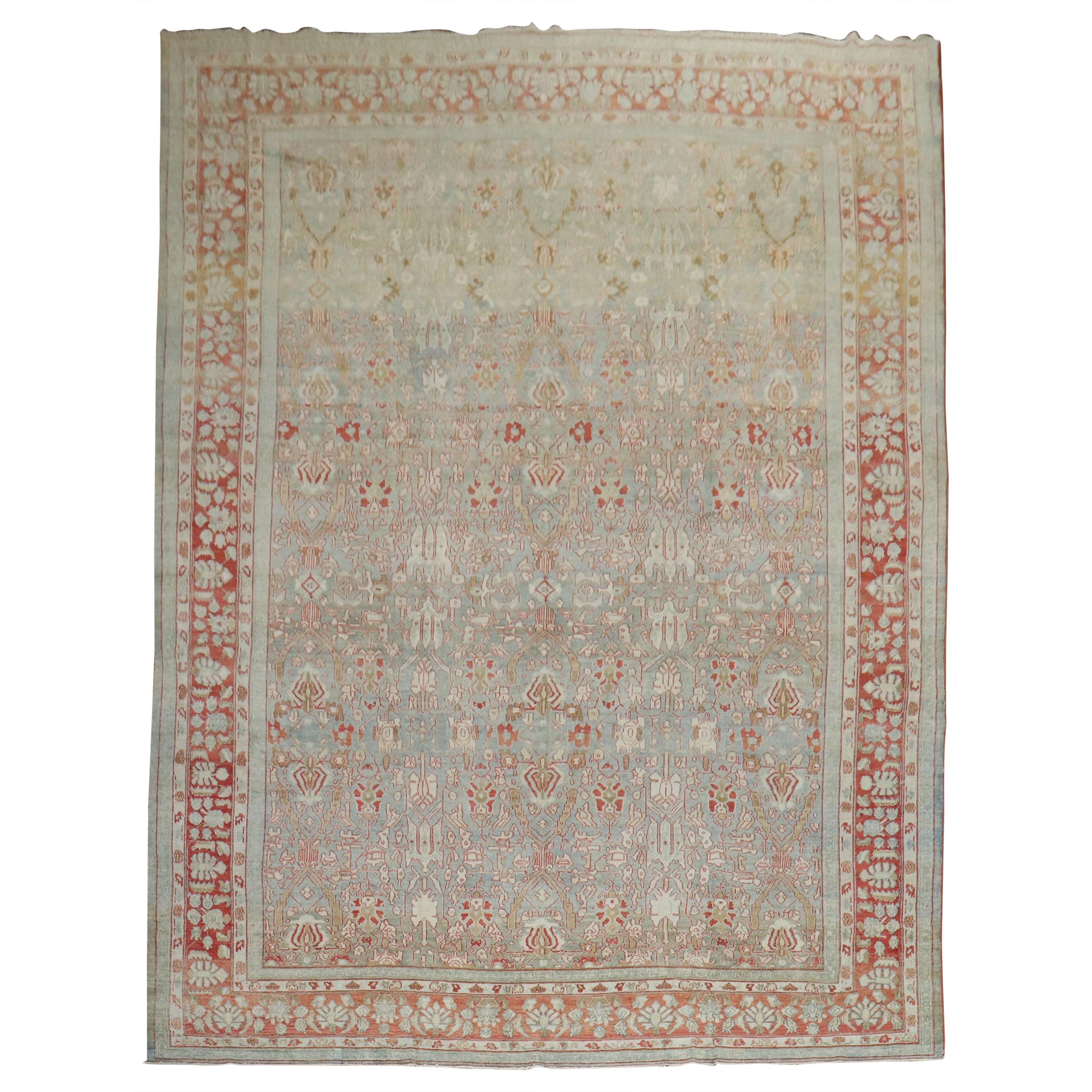 Decorative Oversize Gray Blue Persian Bibikabad Rug, Early 20th Century