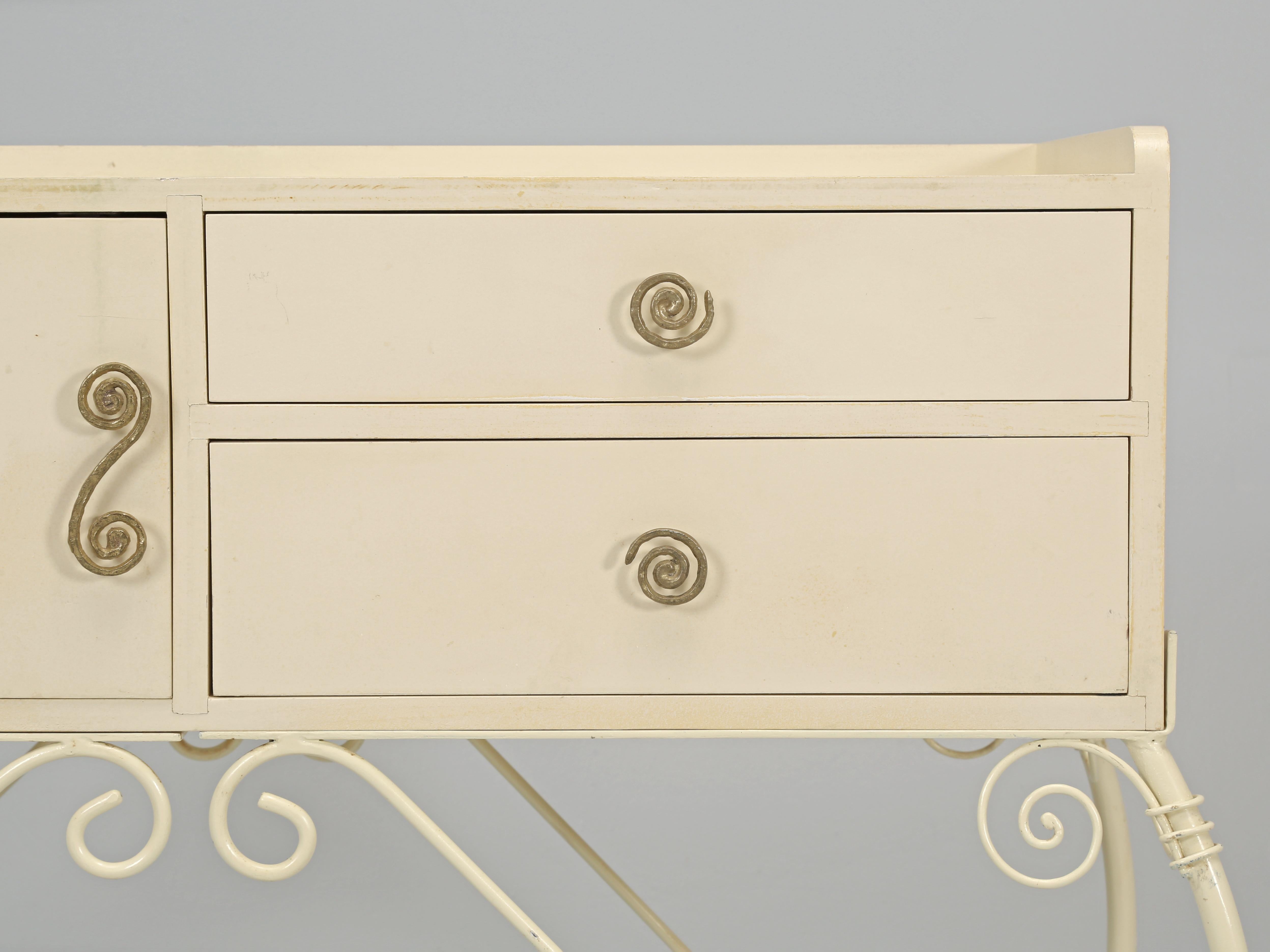 Decorative Painted Cabinet on Hand-Made Steel Base with Wrought Brass Hardware For Sale 4