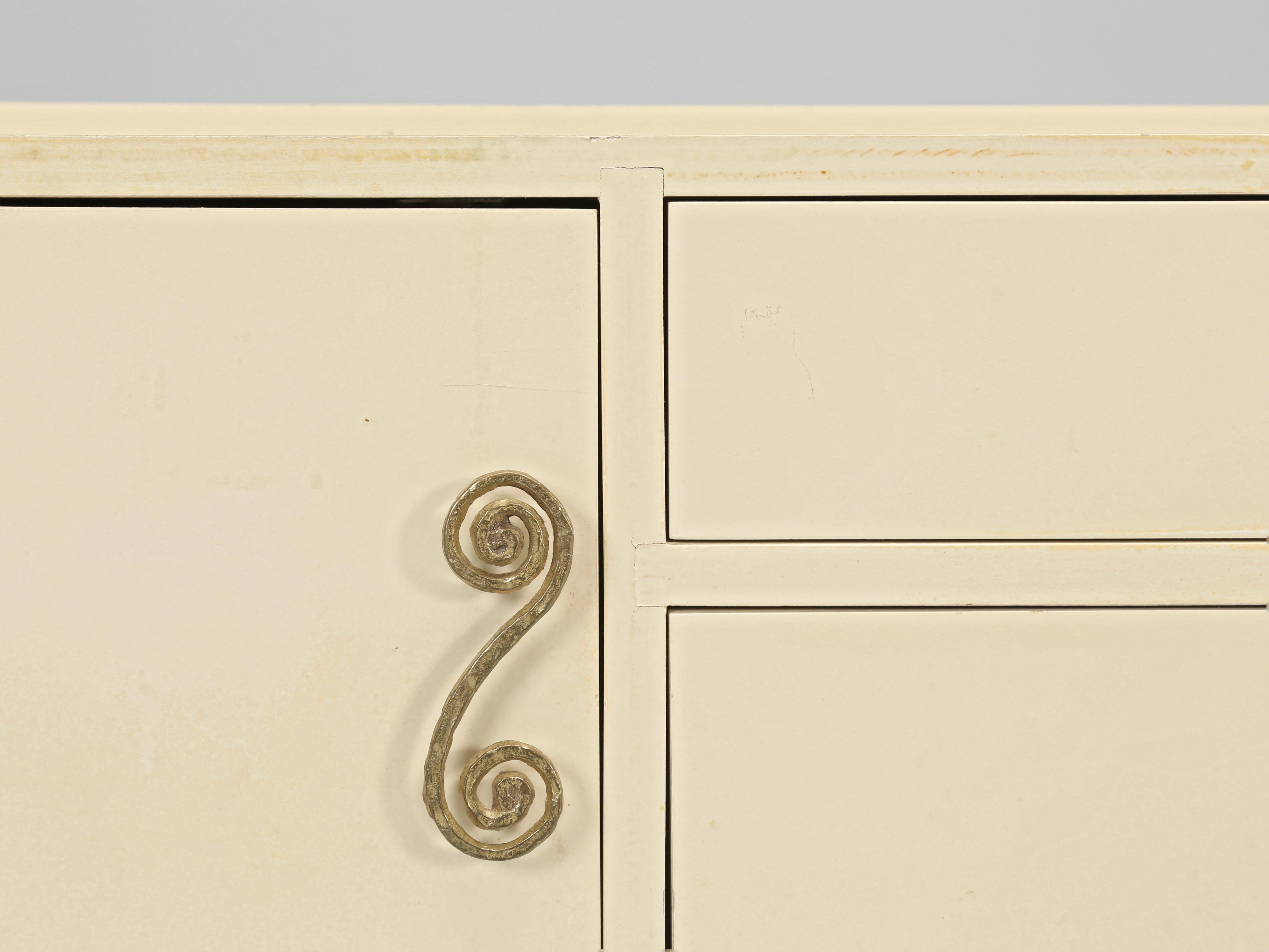Decorative Painted Cabinet on Hand-Made Steel Base with Wrought Brass Hardware For Sale 5
