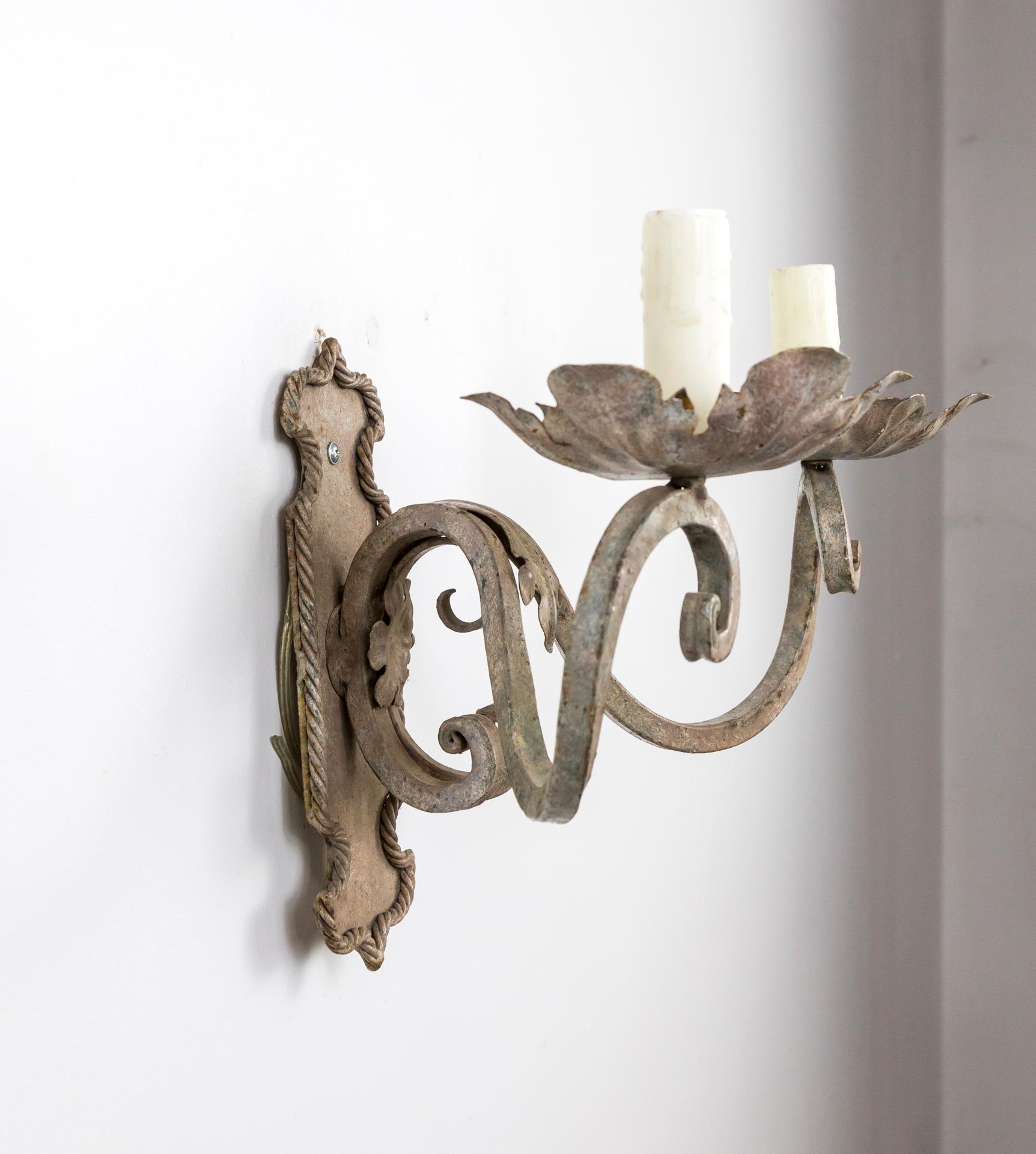 Neoclassical Decorative Painted Scroll Arm Sconces 'Pair' For Sale