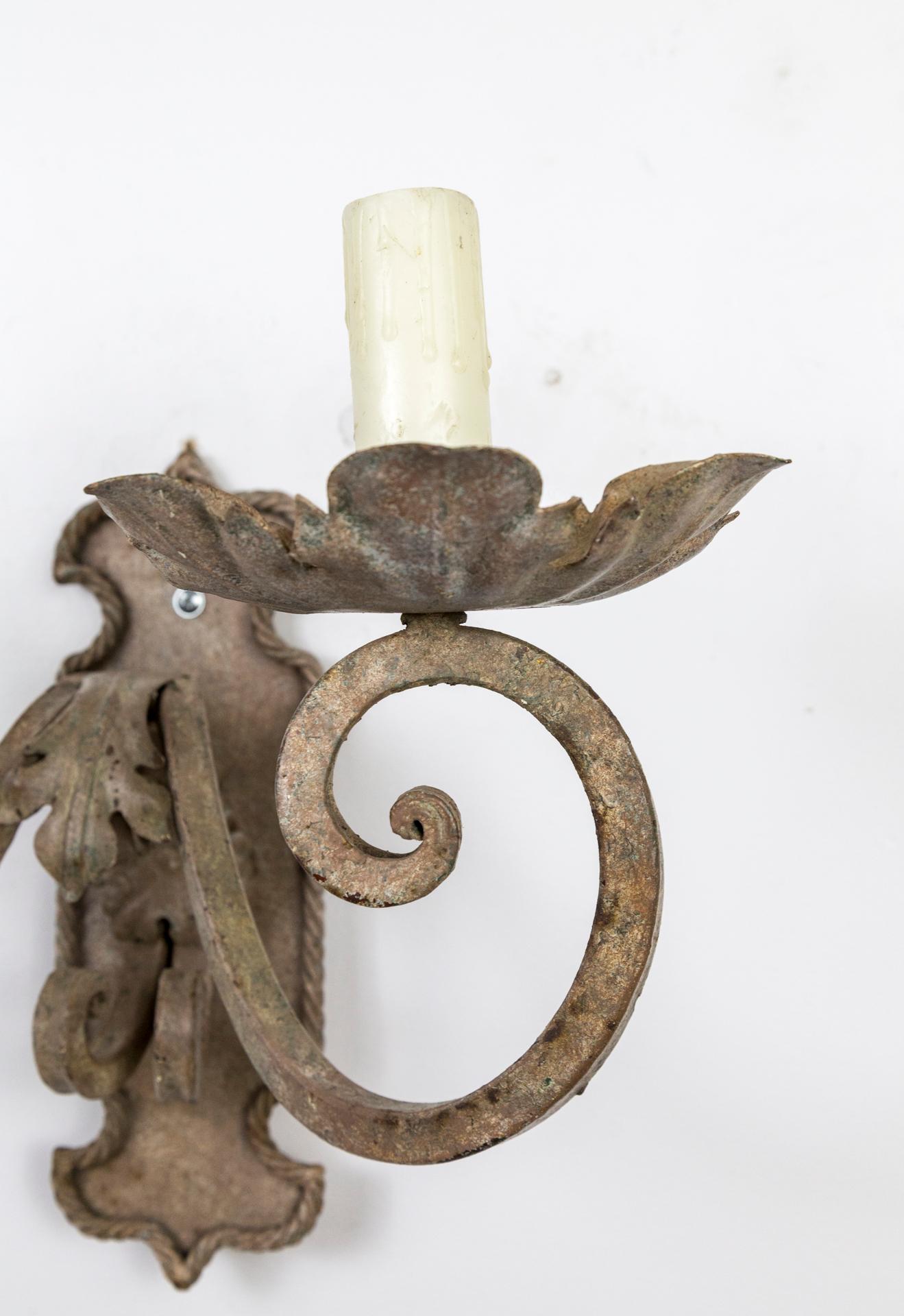 Decorative Painted Scroll Arm Sconces 'Pair' In Good Condition For Sale In San Francisco, CA