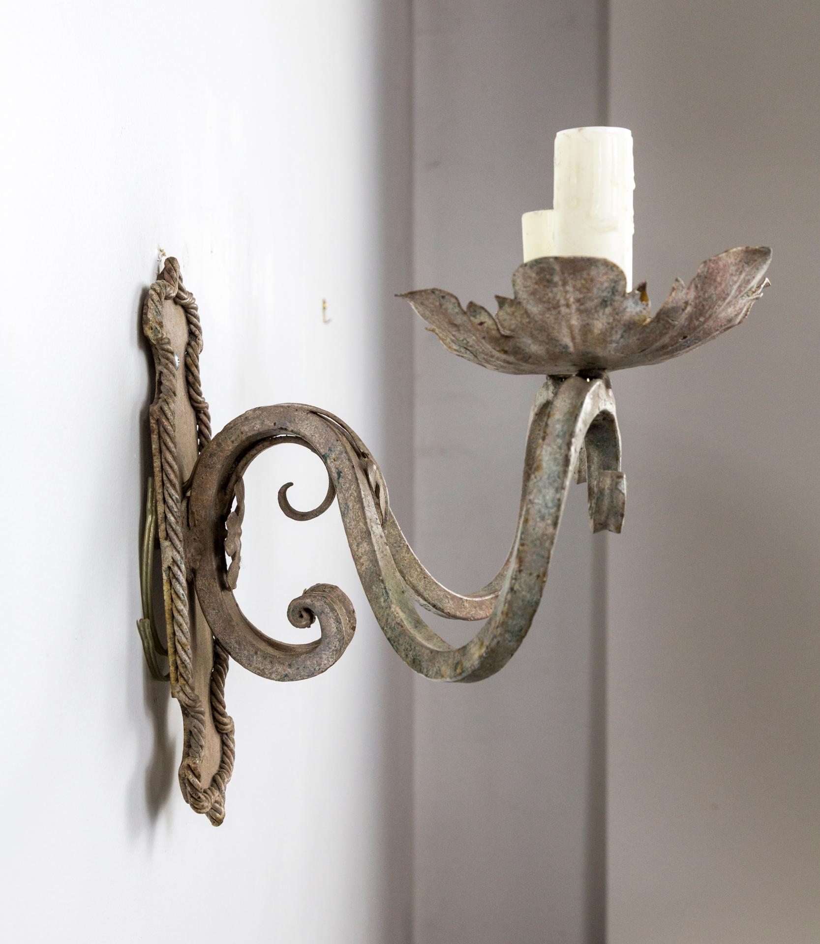 Late 20th Century Decorative Painted Scroll Arm Sconces 'Pair' For Sale