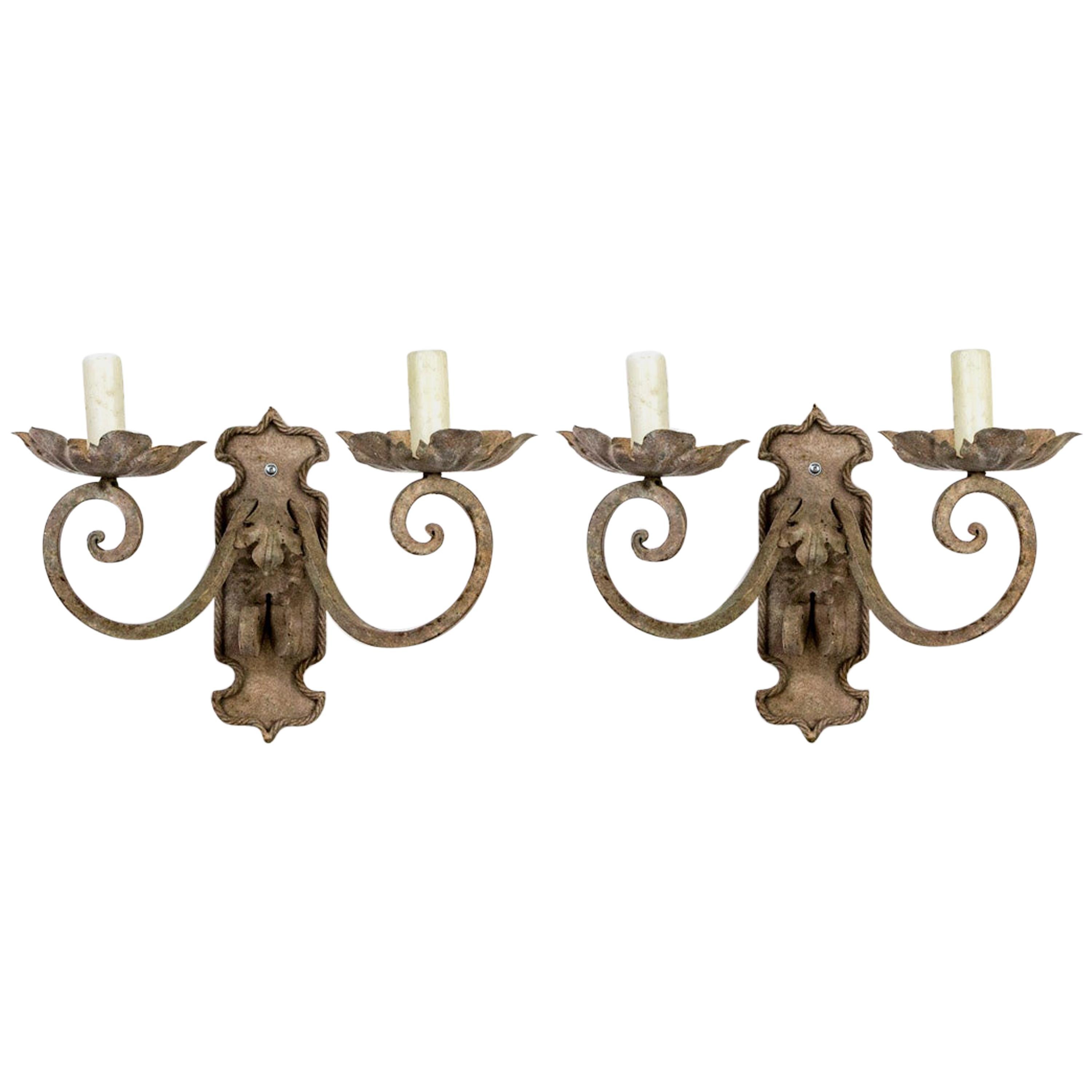 Decorative Painted Scroll Arm Sconces 'Pair' For Sale