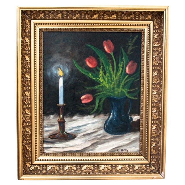 Peinture décorative "Flowers in a vase" signée B. Billz, Scandinavie en vente
