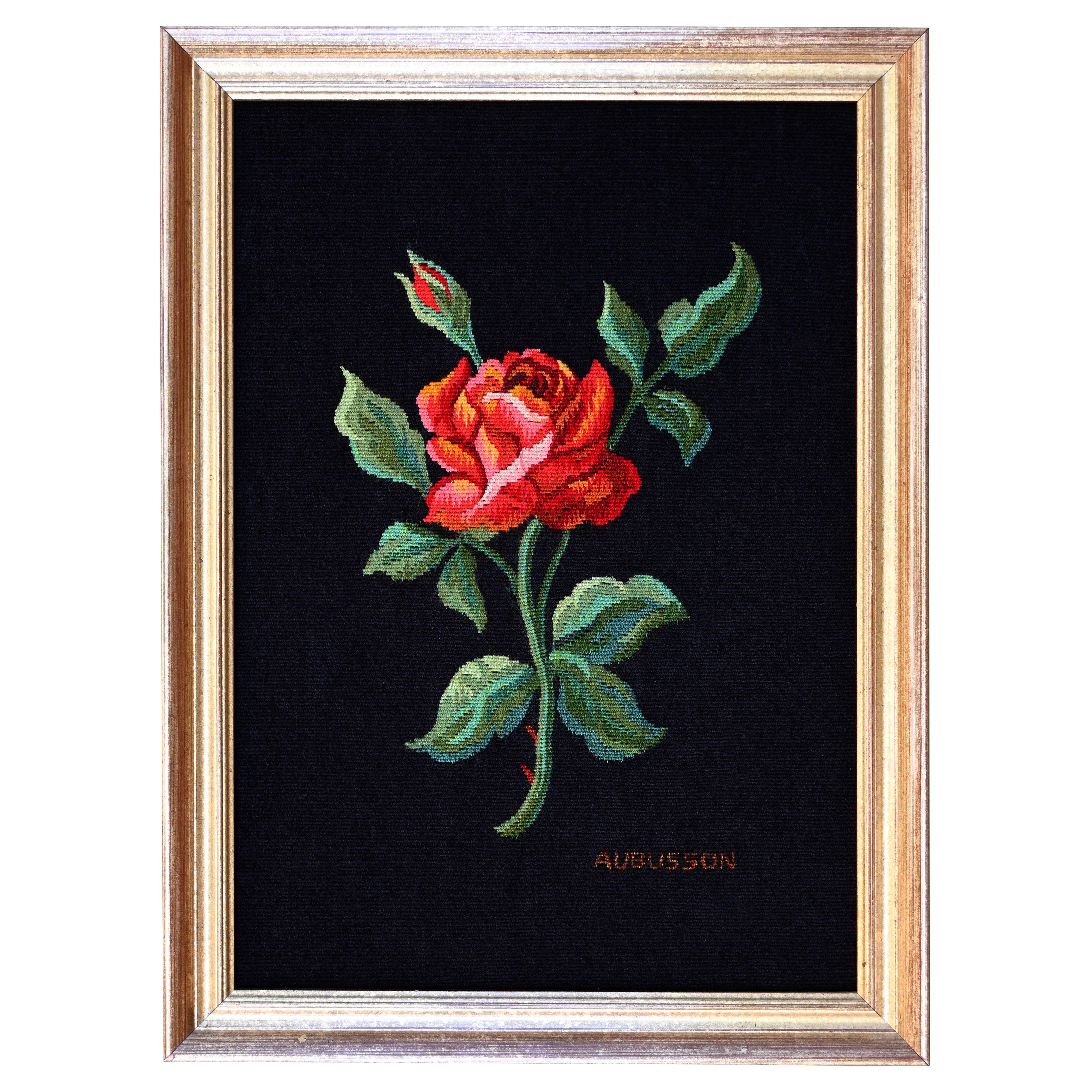 Tableau décoratif en tapisserie ancienne d'Aubusson (signé) - 30x41 cm - No. 1564