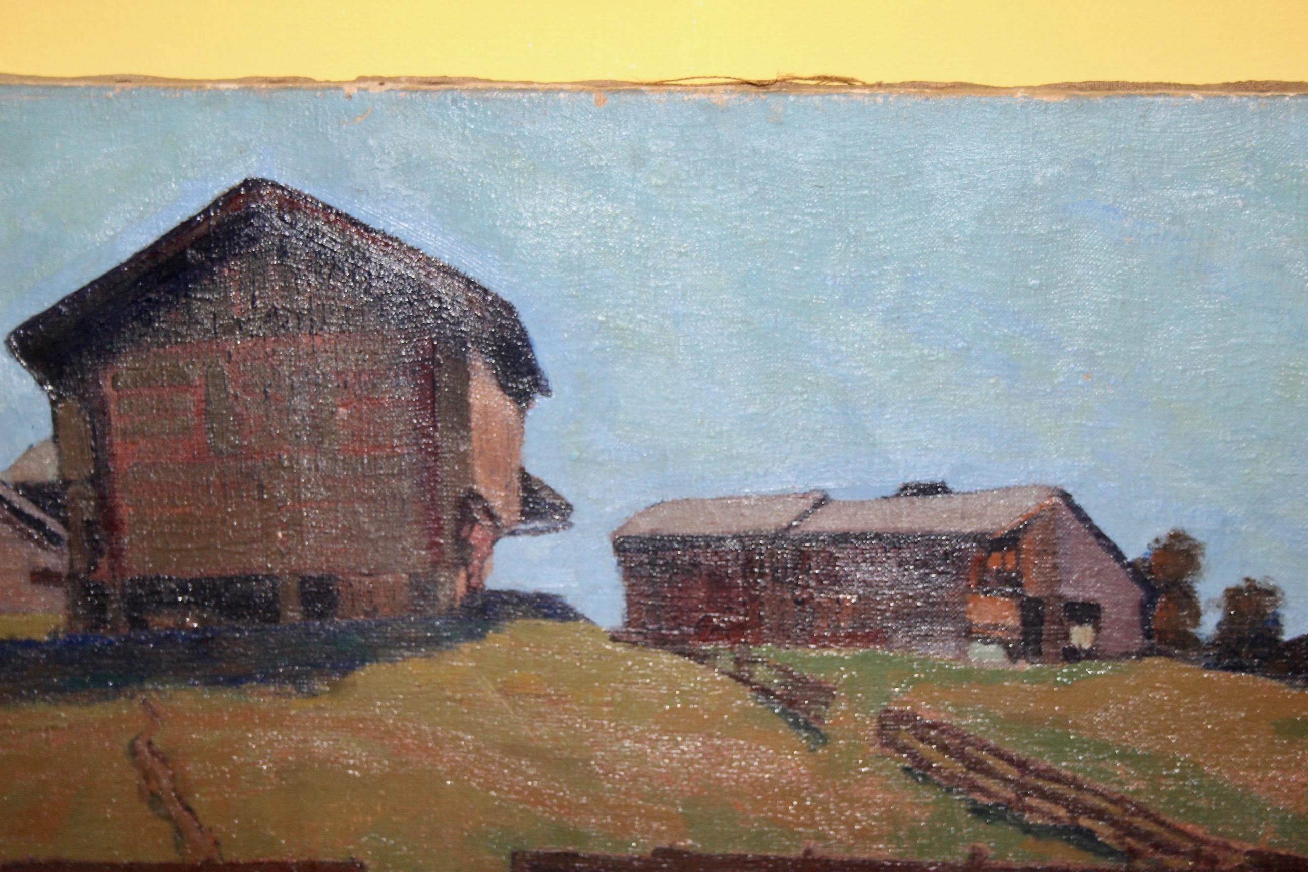 Early 20th Century Decorative painting of Swiss alp For Sale