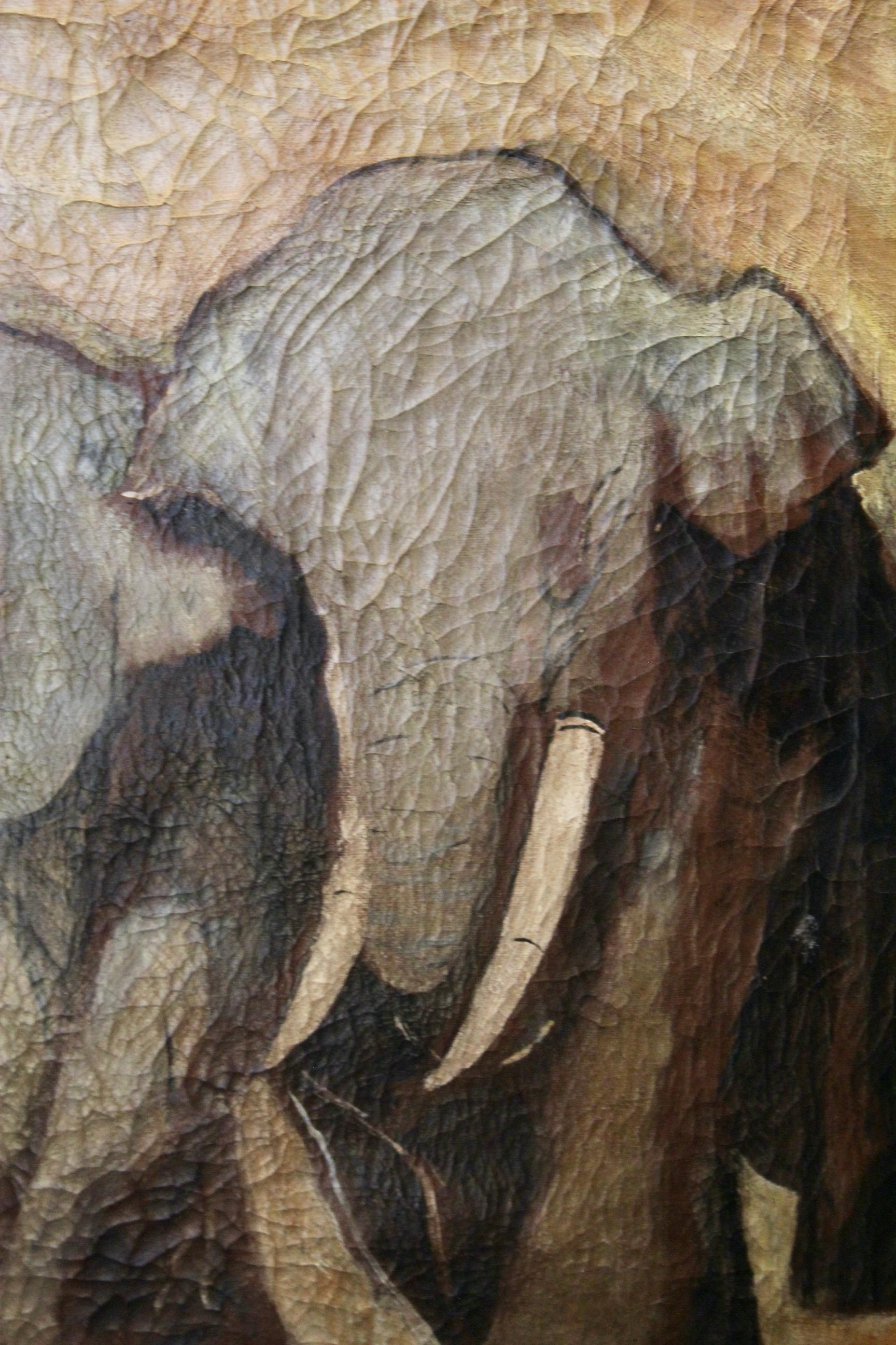 Late 20th Century Decorative painting representing elephants For Sale