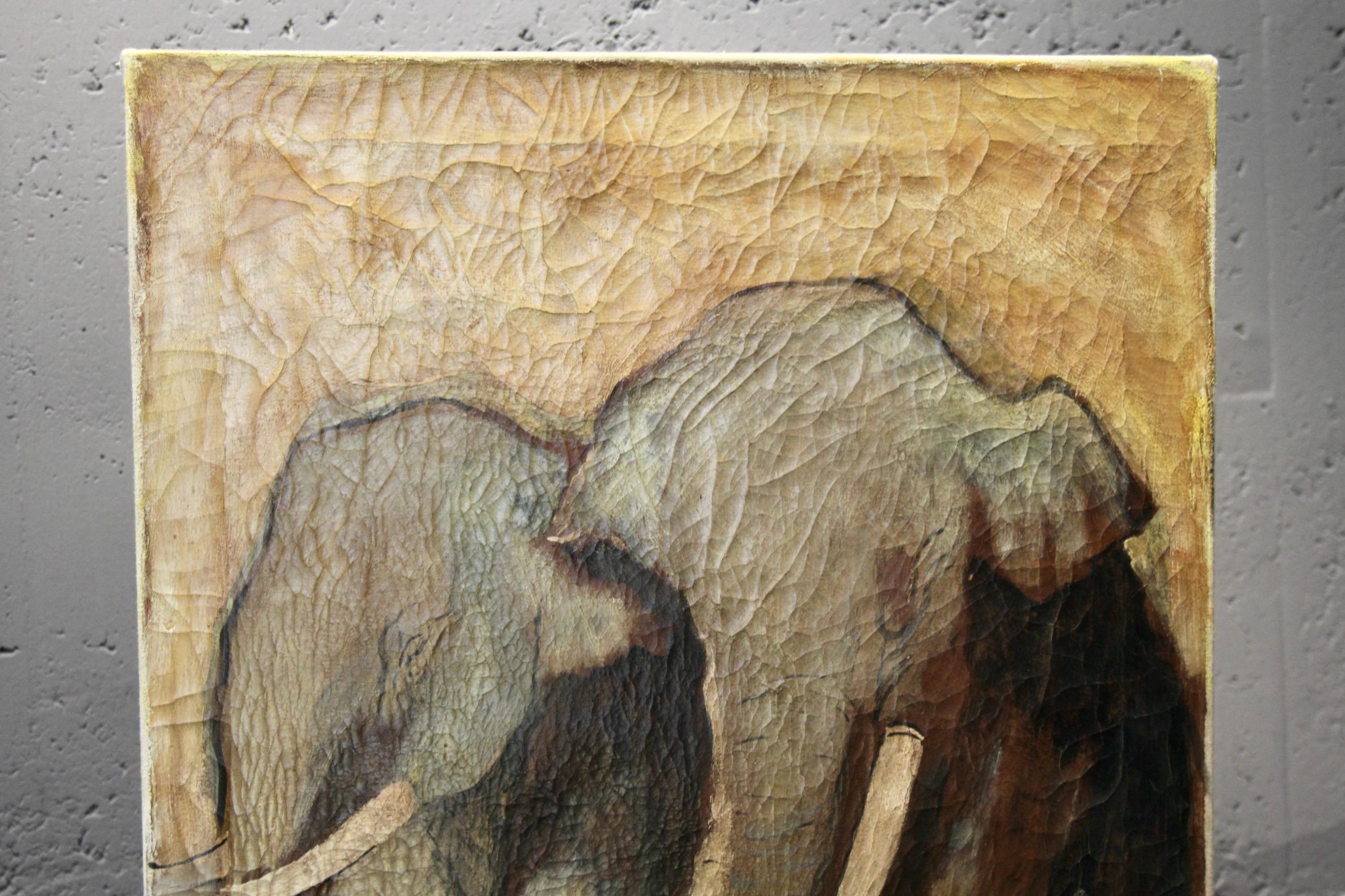Canvas Decorative painting representing elephants For Sale