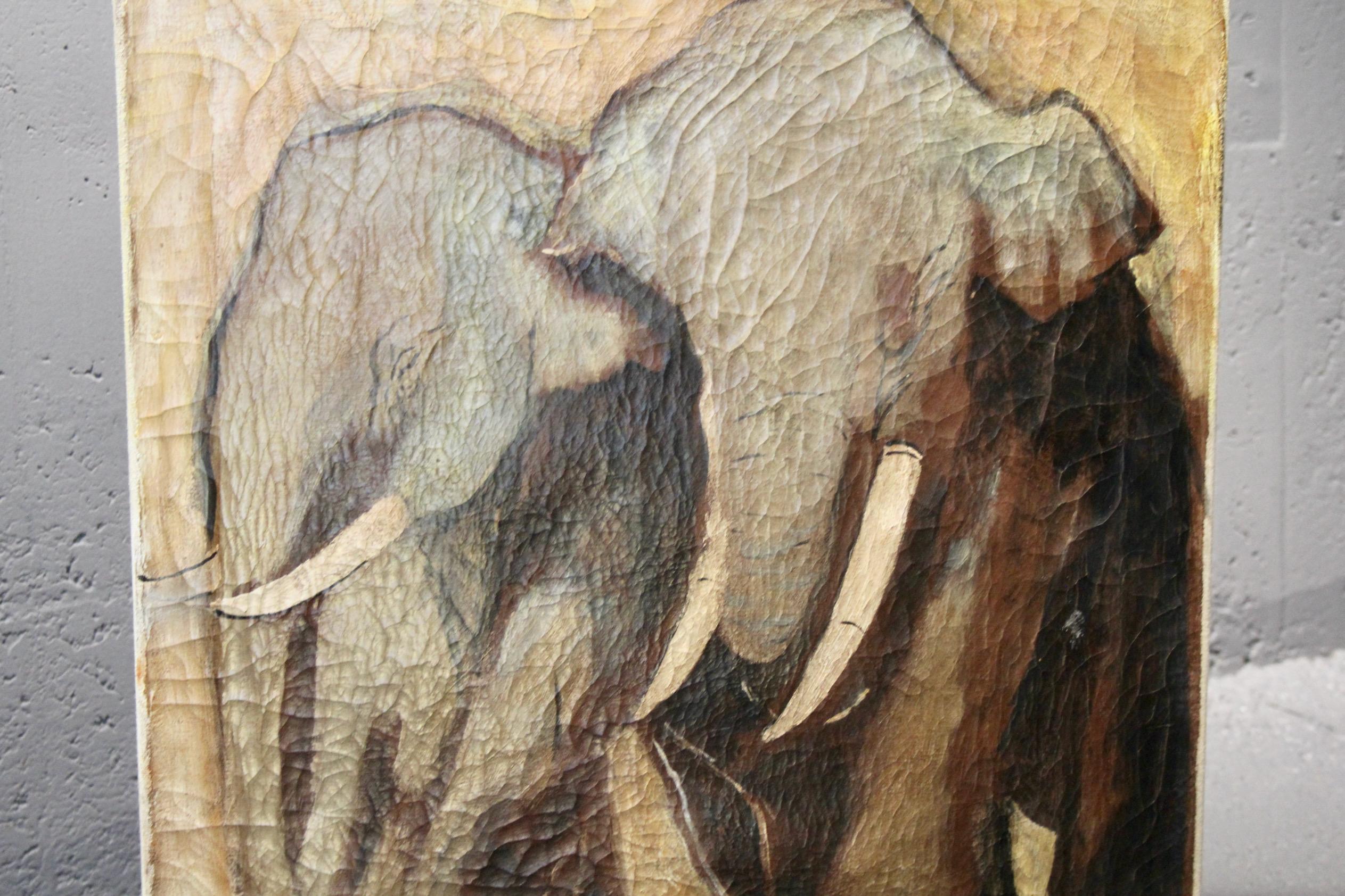 Decorative painting representing elephants For Sale 1