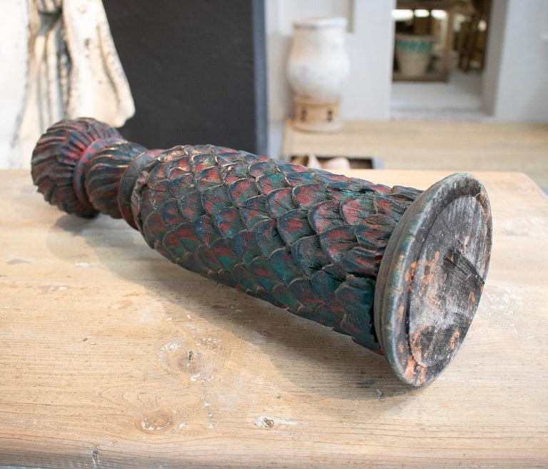 Decorative Pair of 1950s Hand Carved Wooden Finials For Sale at 1stDibs