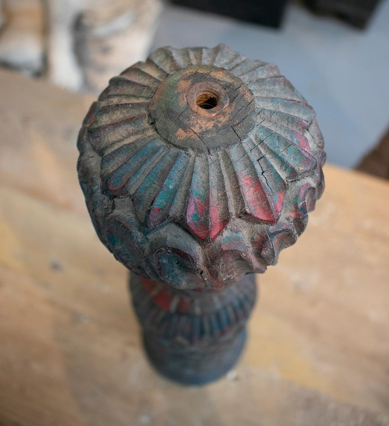 Decorative Pair of 1950s Hand Carved Wooden Finials For Sale at 1stDibs