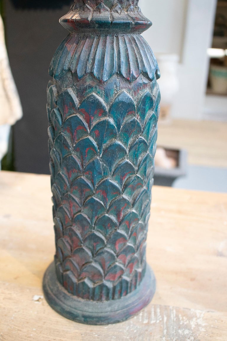 Decorative Pair of 1950s Hand Carved Wooden Finials For Sale at 1stDibs