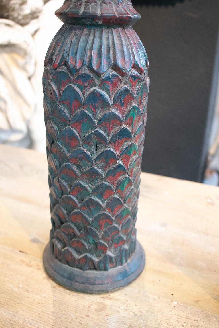 Decorative Pair of 1950s Hand Carved Wooden Finials For Sale at 1stDibs