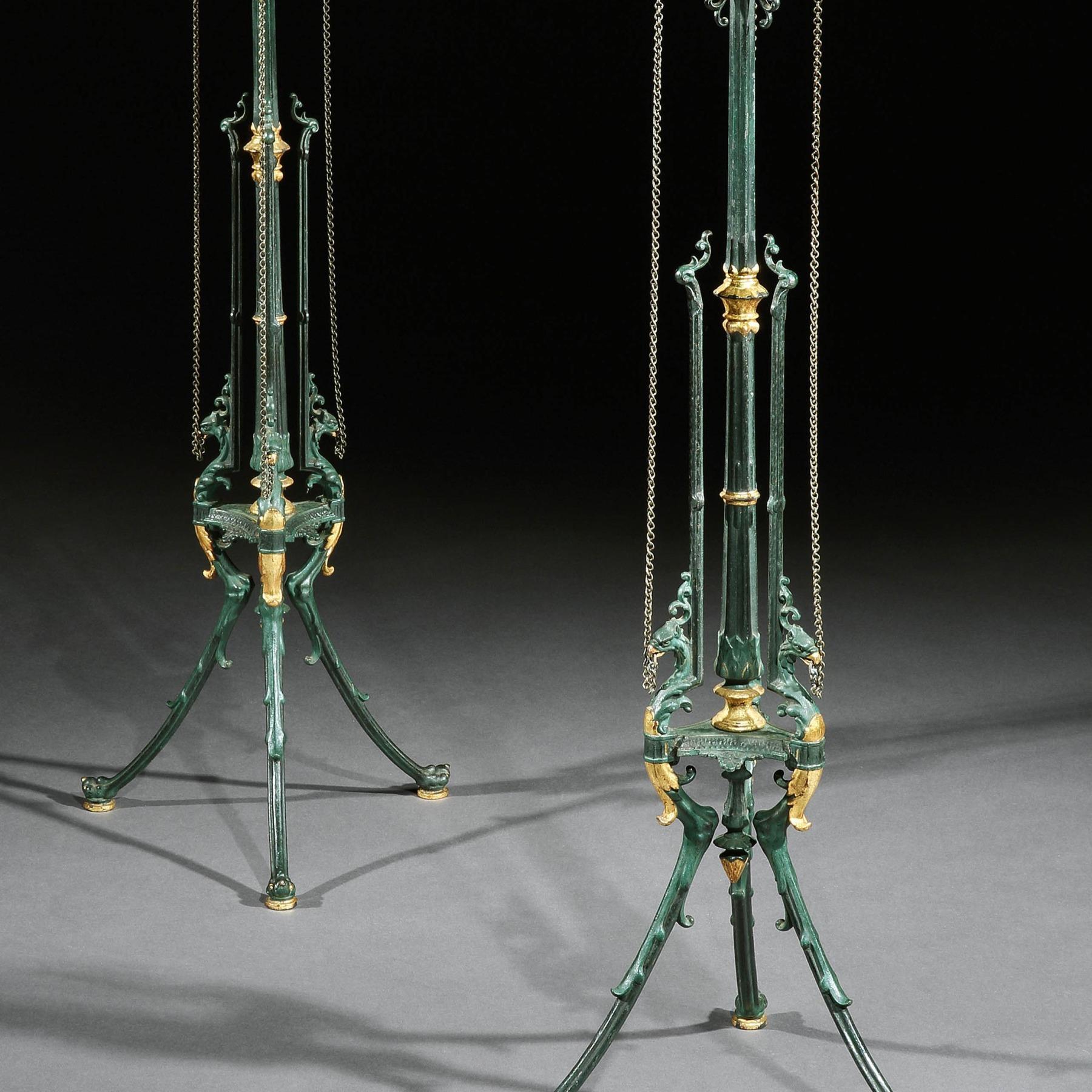 Decorative Pair of 19th Century German Painted Cast Iron Stands by Zimmermann 2
