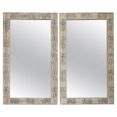 DECORATIVE PAIR OF AFRICAN TRIBAL HAND CARVED WHITE WASHED WALL MiRRORS DECORATIVE PAIR OF AFRICAN TRIBAL HAND CARVED WHITE WASHED WALL MiRRORS