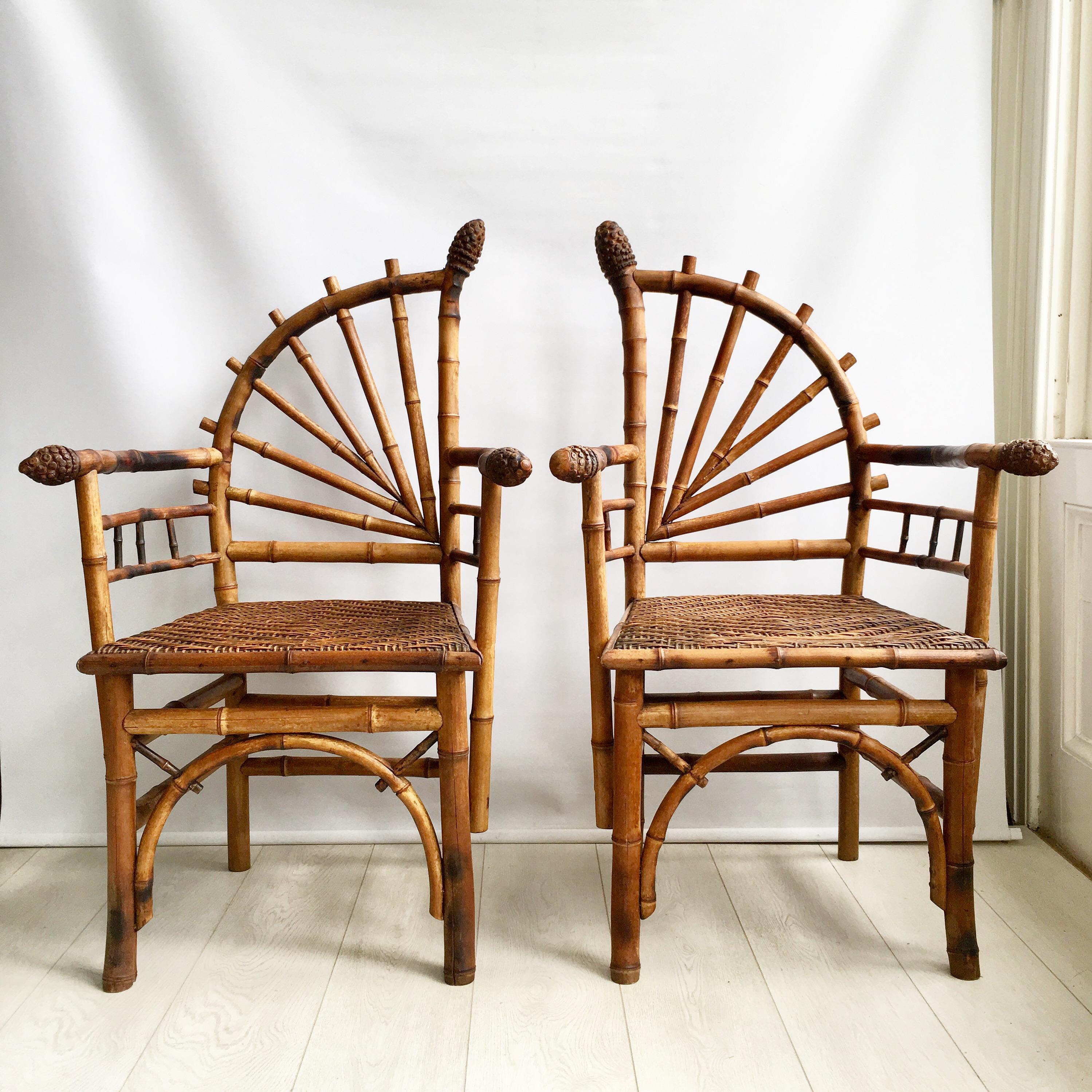 Decorative Pair of Antique Bamboo Chairs For Sale 5