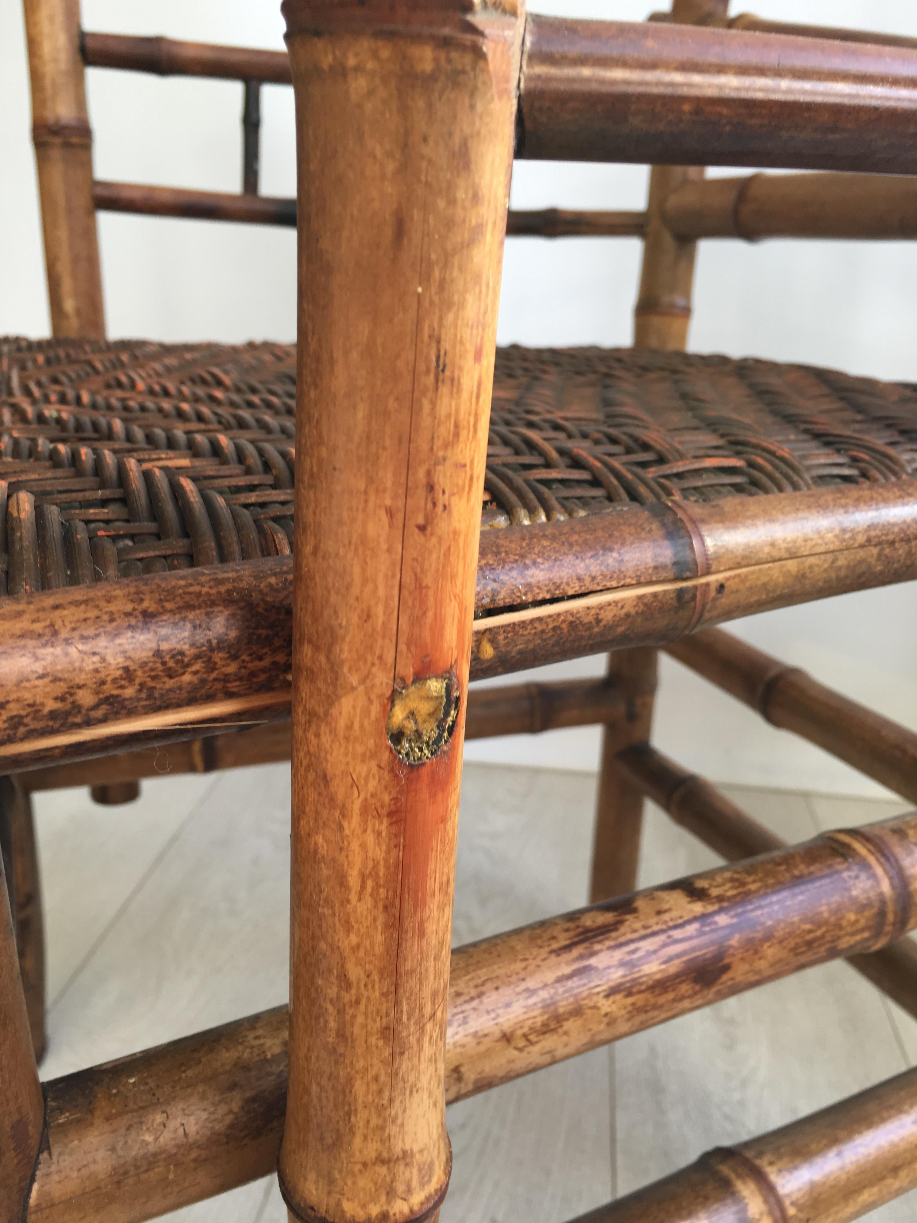 Decorative Pair of Antique Bamboo Chairs For Sale 2