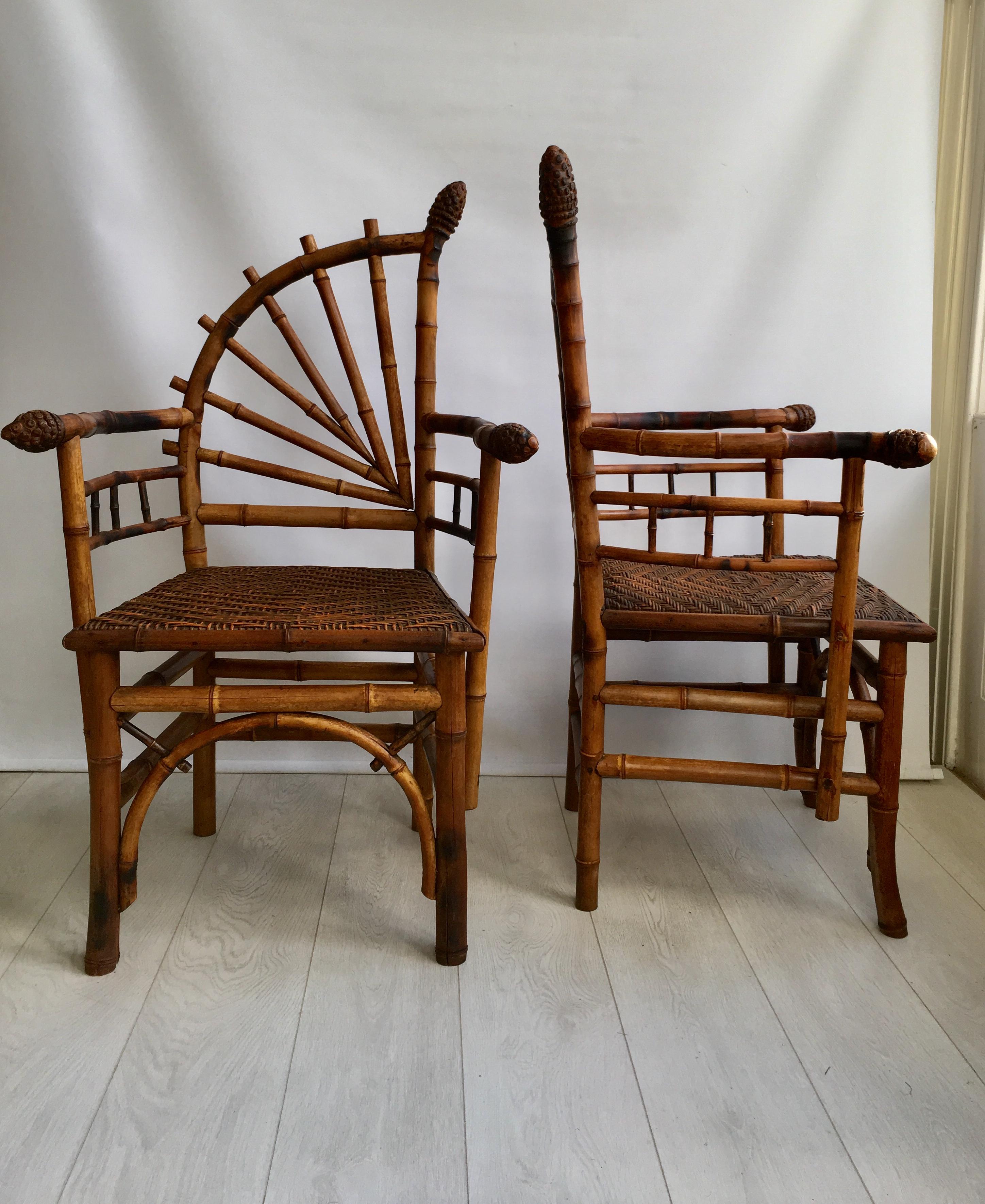 Decorative Pair of Antique Bamboo Chairs For Sale 3