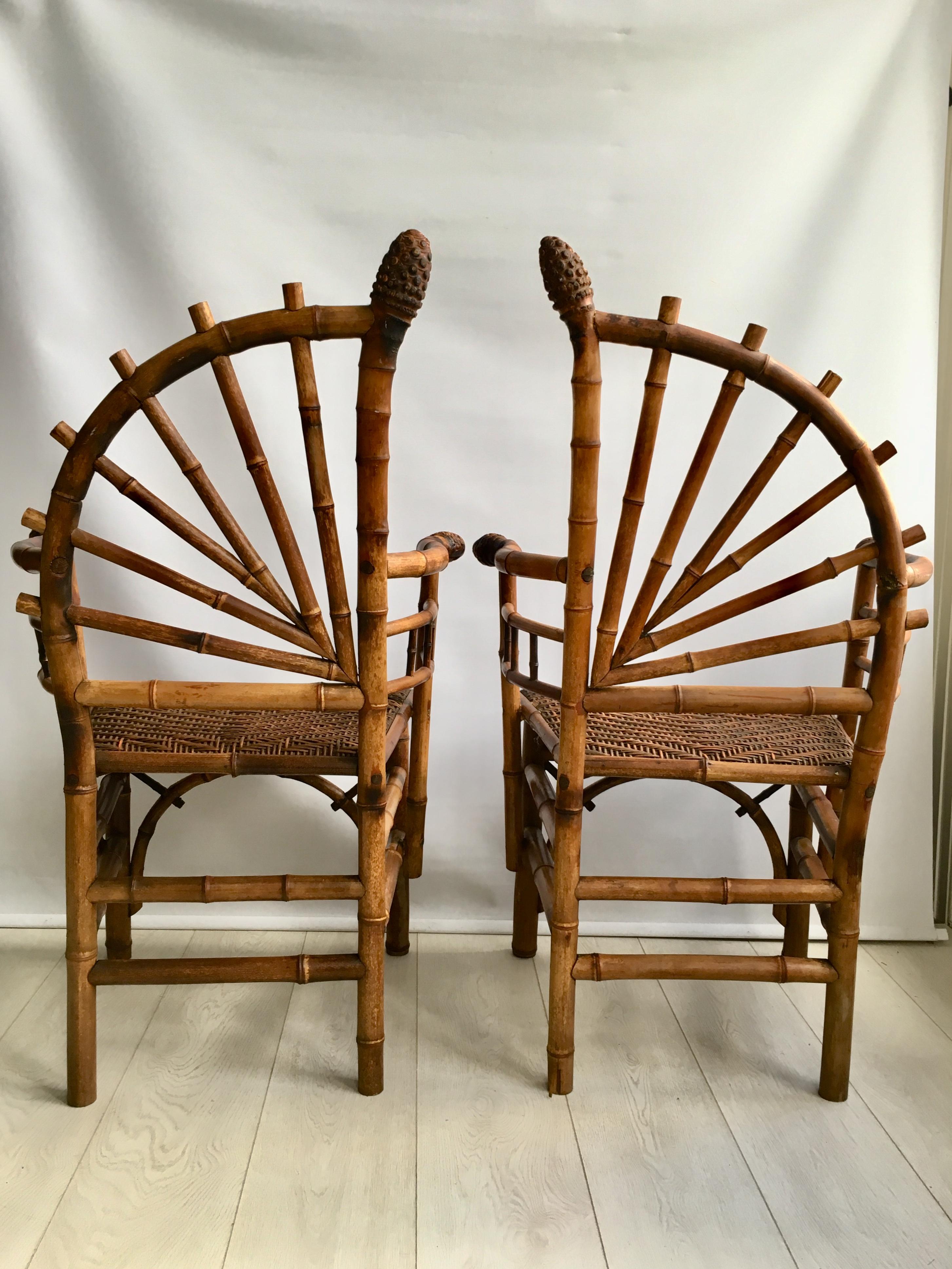 Decorative Pair of Antique Bamboo Chairs For Sale 4