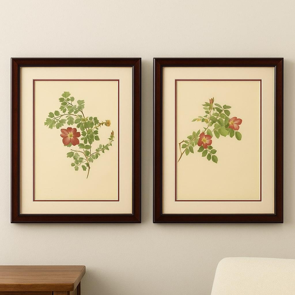 Paire décorative d'estampes anciennes à la rose, chromolithographies 1914 en vente 3