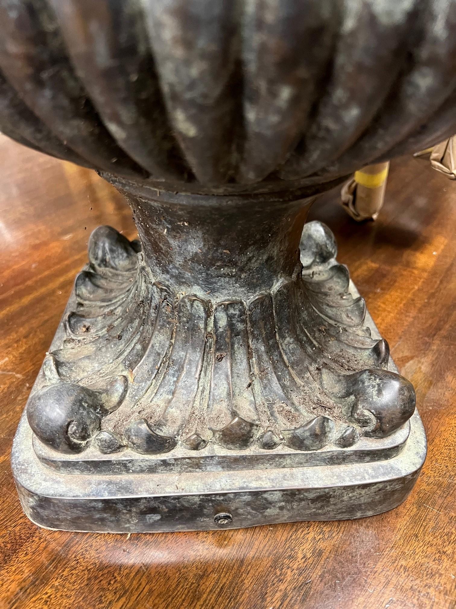 Decorative Pair of Bronze Urns with Handles  In Good Condition For Sale In Stamford, CT