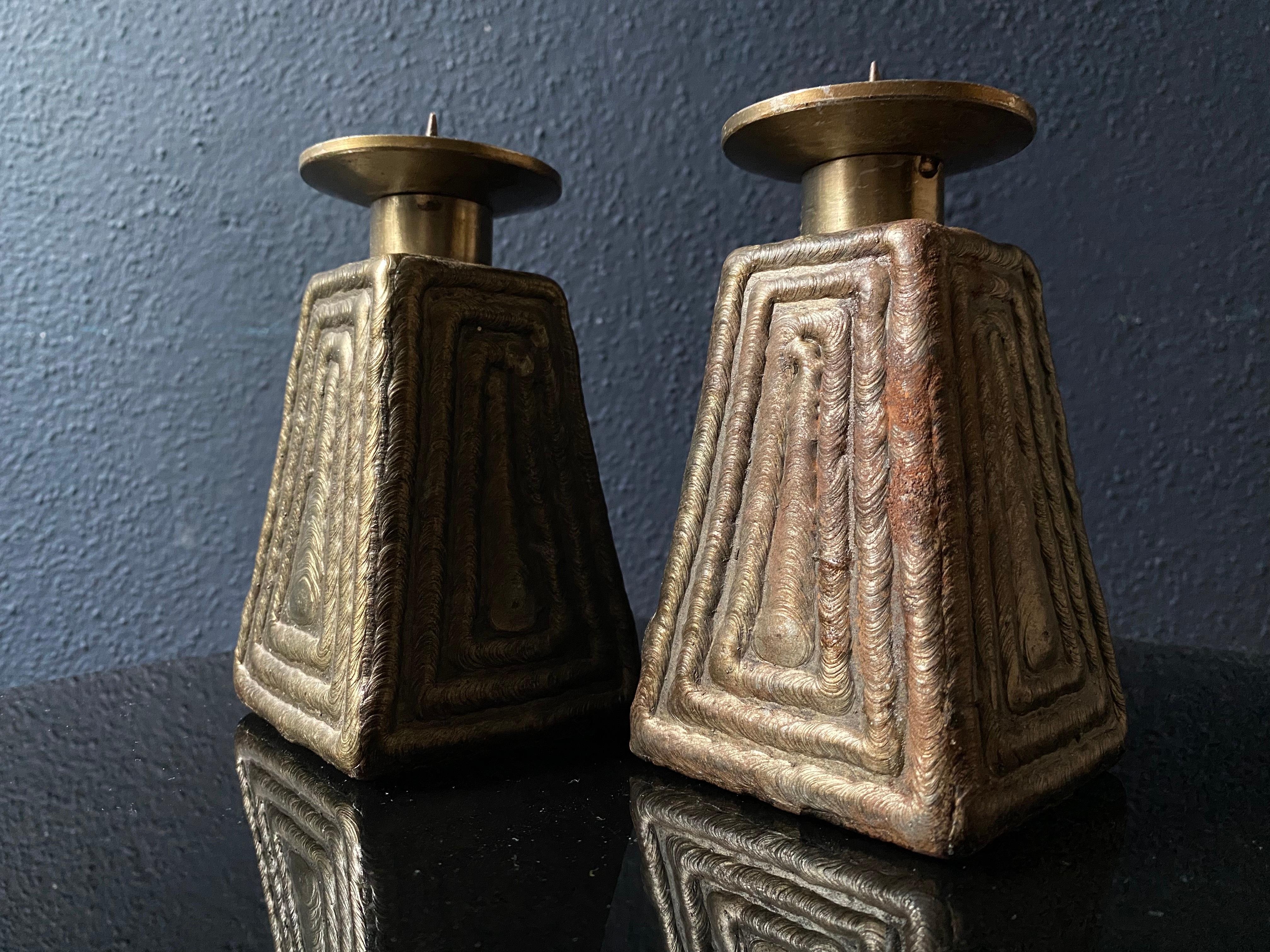Decorative Pair of Brutalist Candle Sticks In Good Condition For Sale In Cork, IE