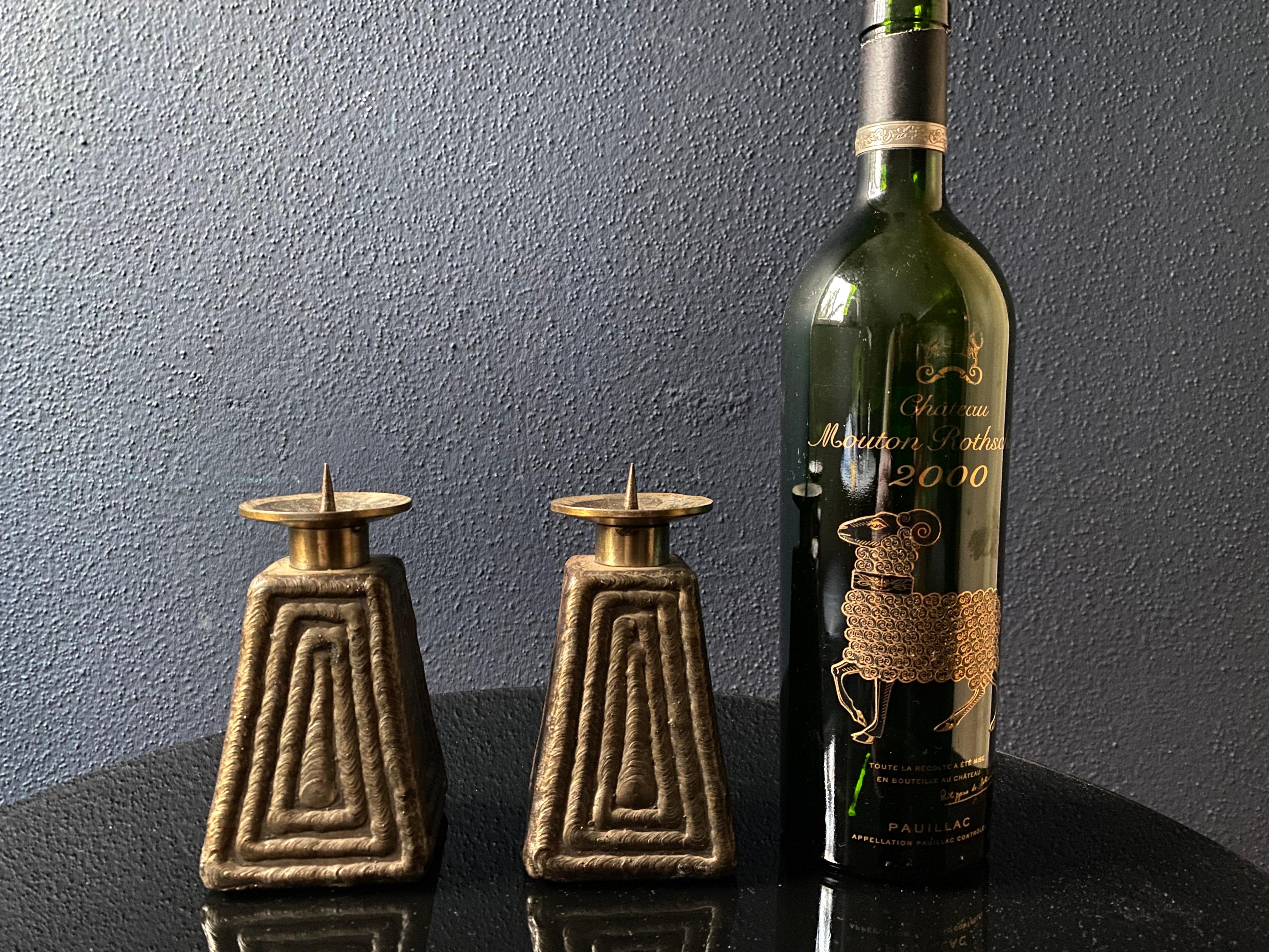 Decorative Pair of Brutalist Candle Sticks For Sale 1